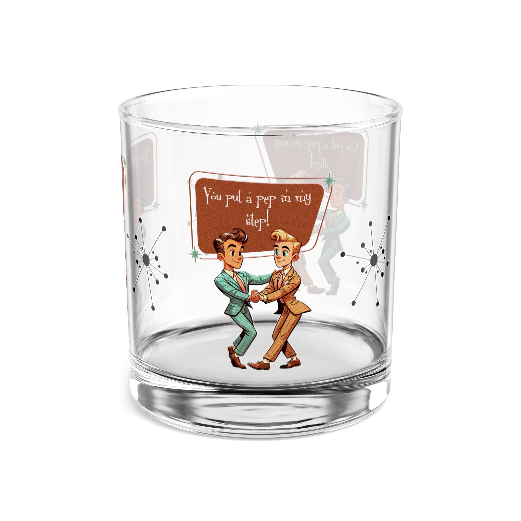 Mid Century Modern Dapper Gentleman Male Gay Couple, You Put A Pep In My Step Cocktail Rock Glass, 10oz - Mid Century Modern Gal