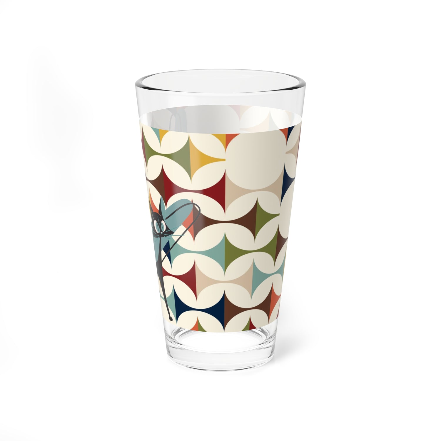Atomic Cat Drinkware, Mid Century Modern Barware, Scandinavian Designed Geometric Drinking, Mixing Glass, 16oz - Mid Century Modern Gal