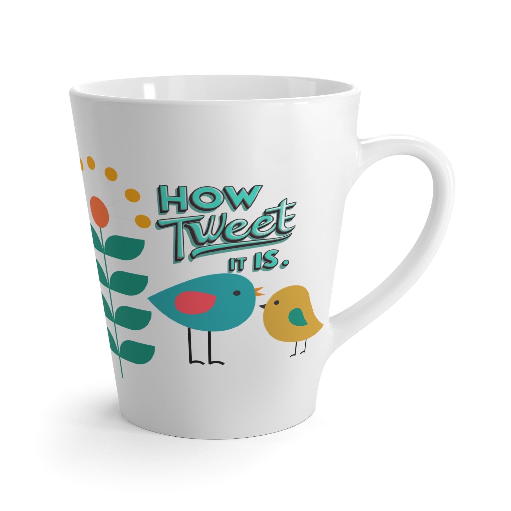 Retro Scandinavian Birds And Floral How Tweet It Is Cheerful Latte Mug - Mid Century Modern Gal
