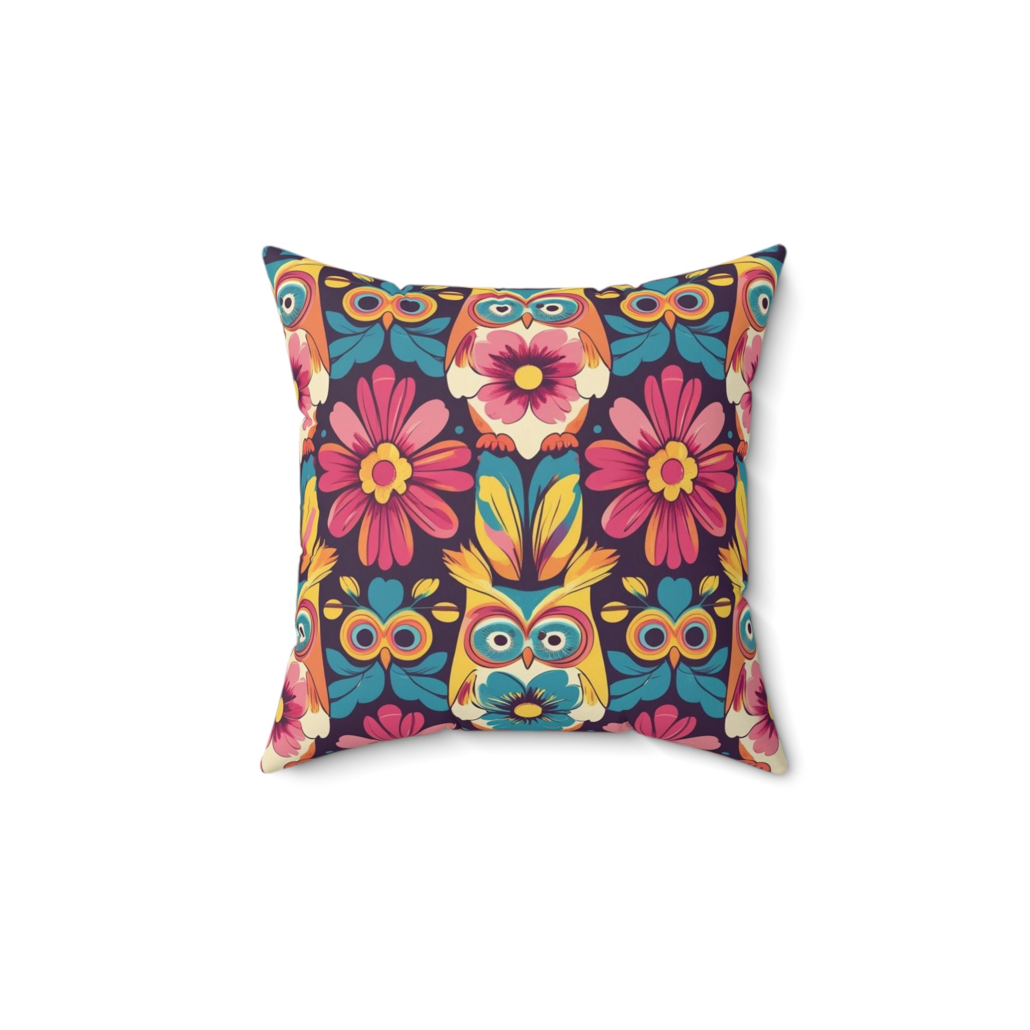 Retro Groovy Owl, Flower Power Kitschy Fall Pillow And Insert - Mid Century Modern Gal