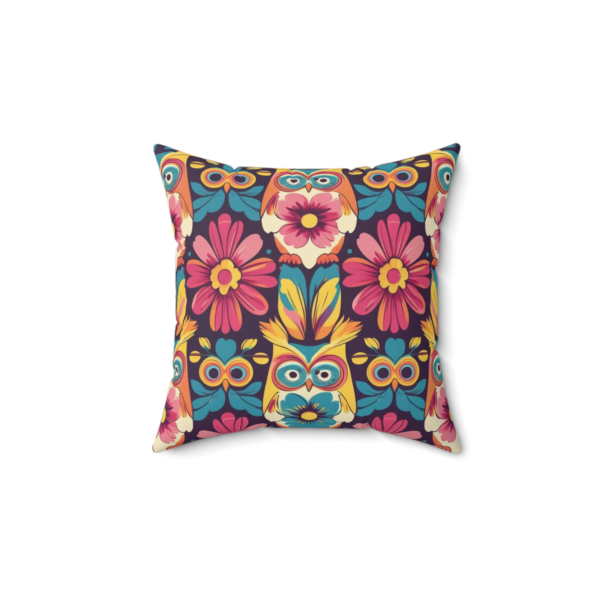 Retro Groovy Owl, Flower Power Kitschy Fall Pillow And Insert - Mid Century Modern Gal
