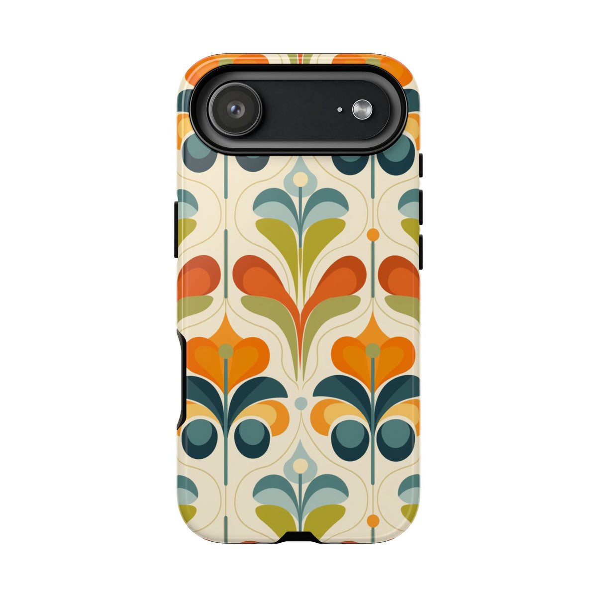 Mid Century Modern Scandinavian Floral, Orange Blue Green Tough Phone Case