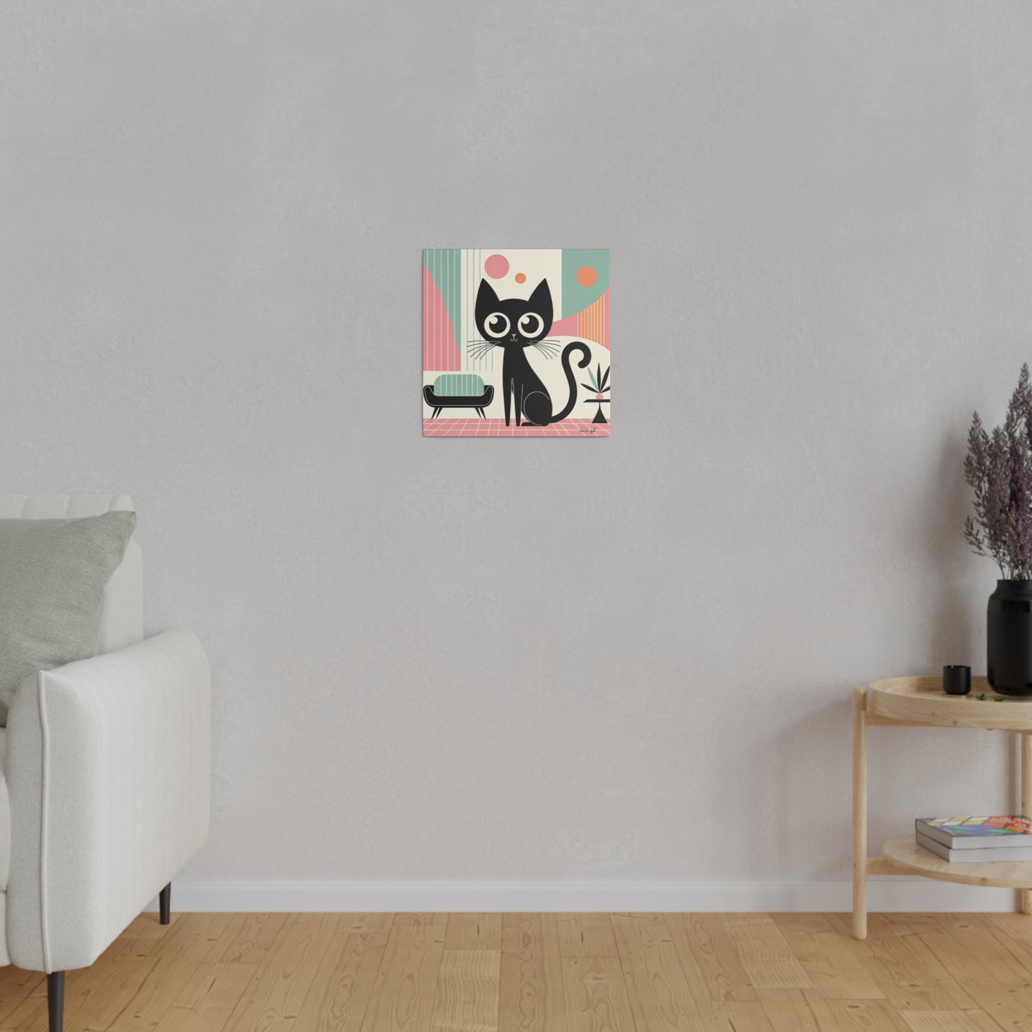 Mid Century Modern Atomic Kitty Cat, Pink, Kitschy Mod Matte Canvas - Mid Century Modern Gal