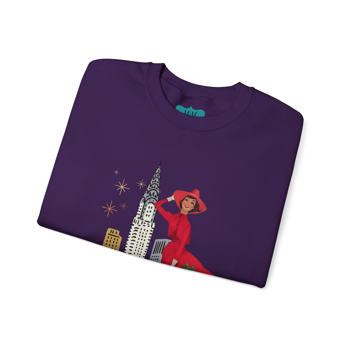 Mid Century Modern Christmas Kitsch Vintage New York City Graphic Crewneck Sweatshirt - Mid Century Modern Gal