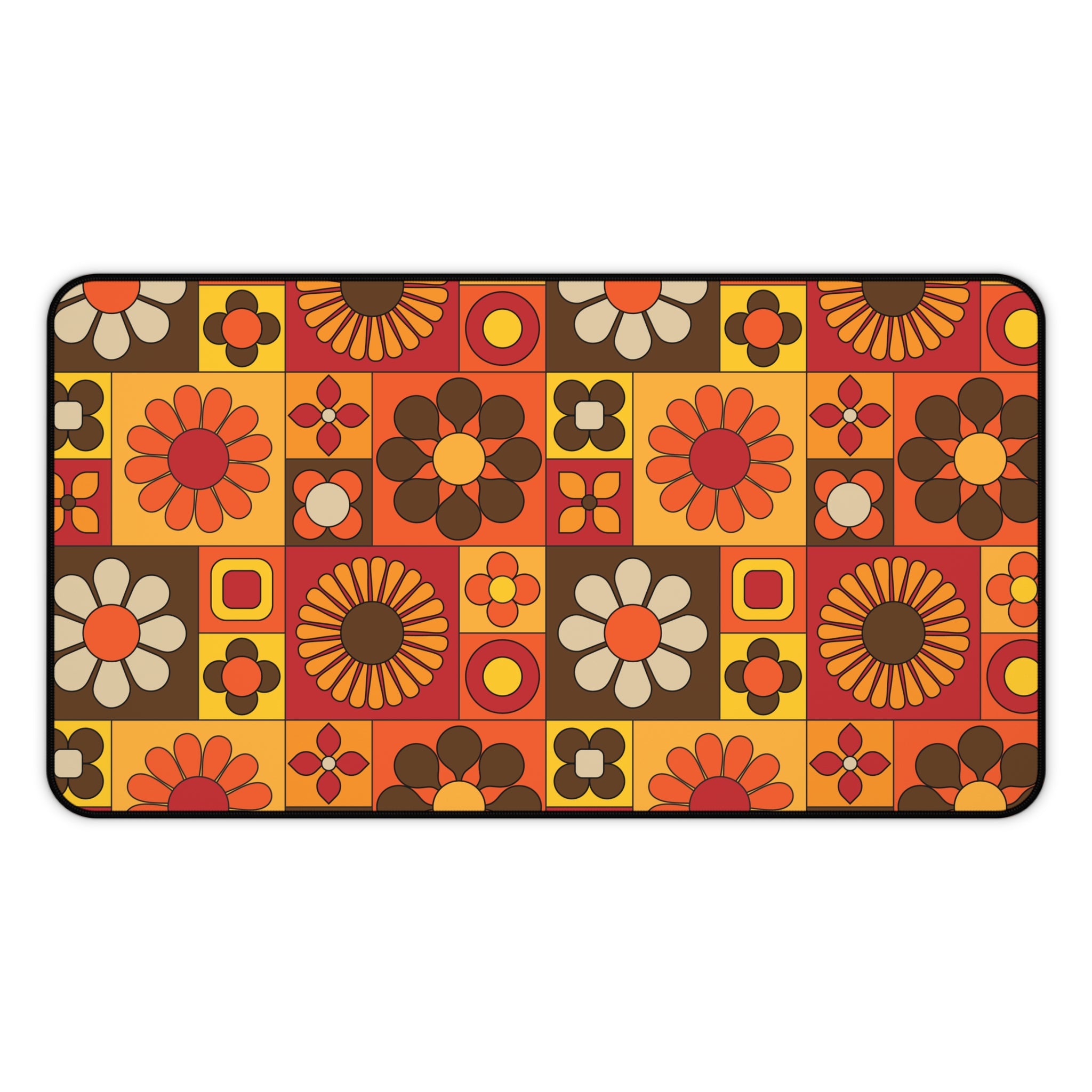 Retro Floral Flower Power Desk Mat - Vibrant and Stylish Mid Mod Desk Decor - Mid Century Modern Gal