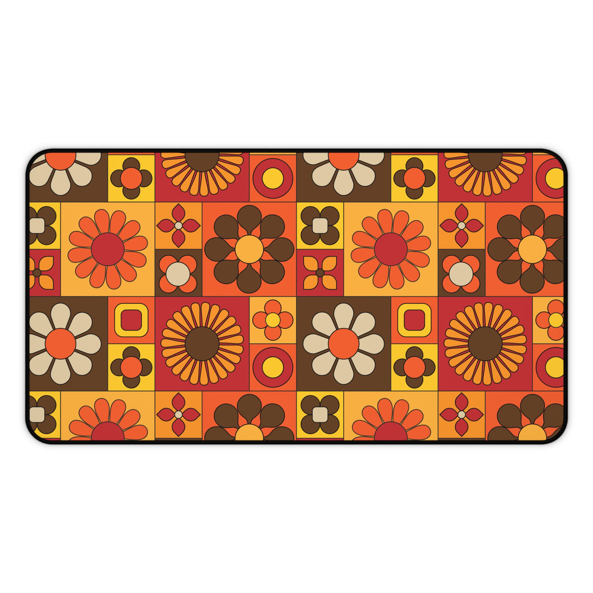 Retro Floral Flower Power Desk Mat - Vibrant and Stylish Mid Mod Desk Decor - Mid Century Modern Gal