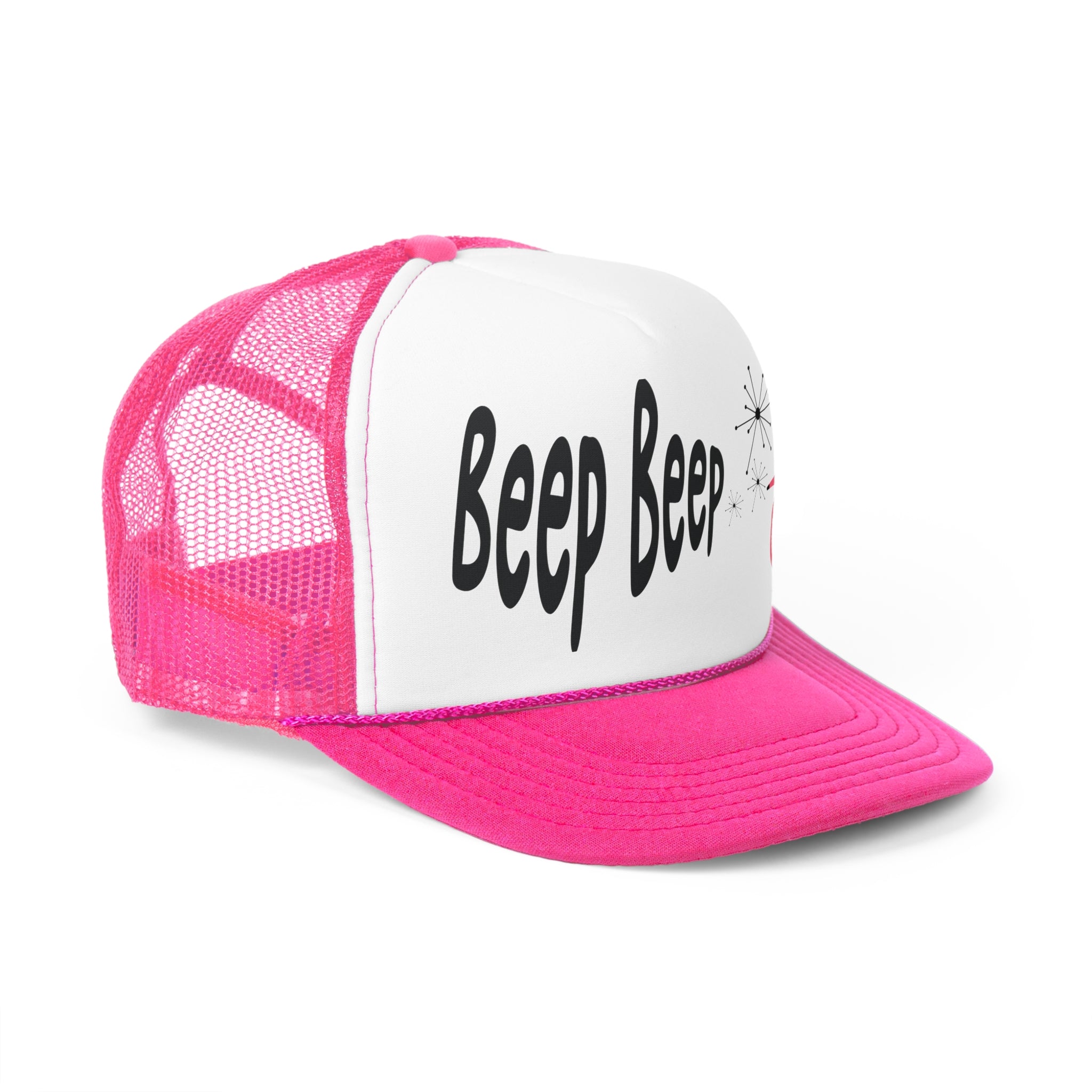 Atomic Cat Funny Beep Beep, Retro Summer Lightweight Trucker Caps, Kitschy Fun Atomic Gift - Mid Century Modern Gal
