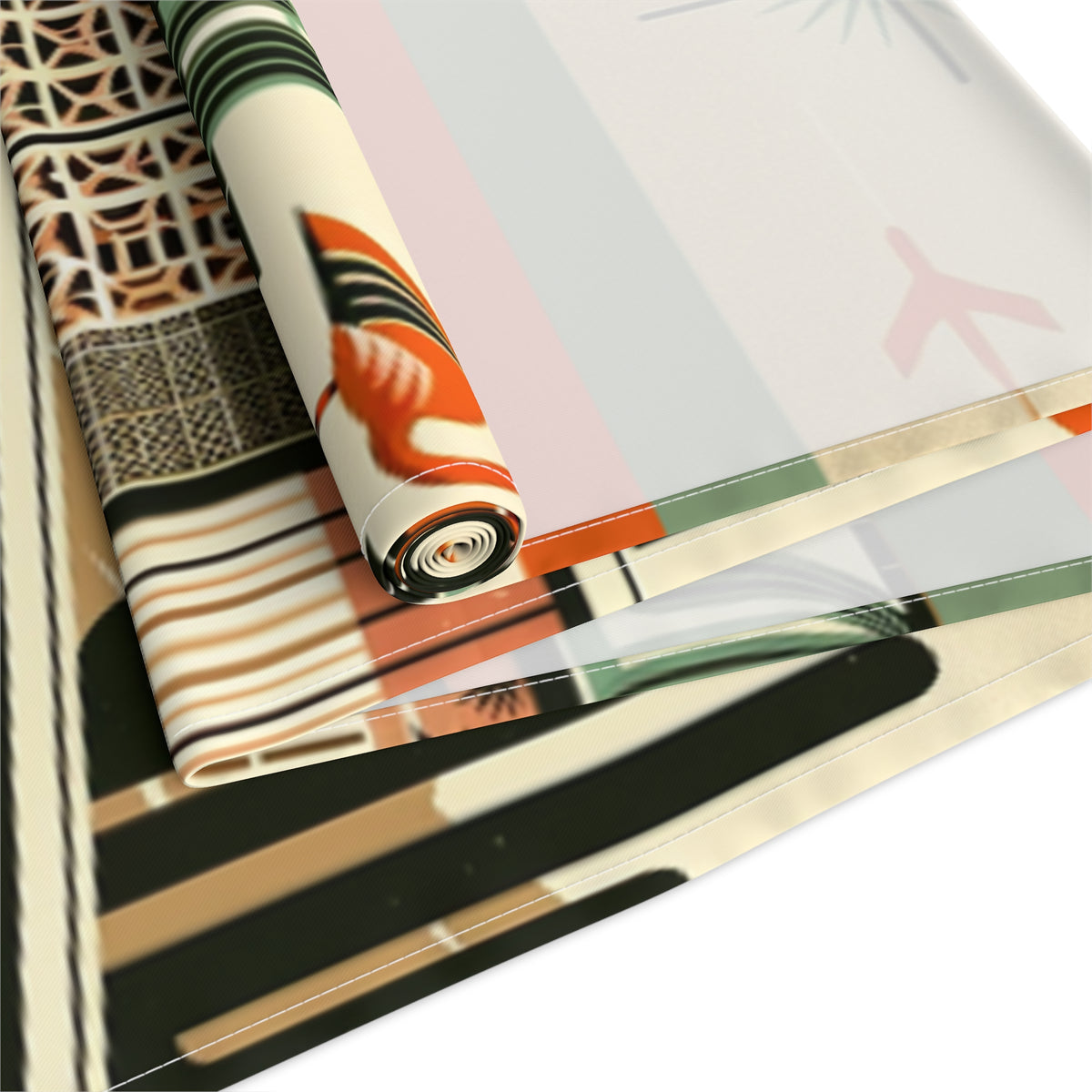 Mid Century Modern Palm Springs Cali, Green, Orange, Breezeblock, Flamingo MCM Home Table Runner - Mid Century Modern Gal