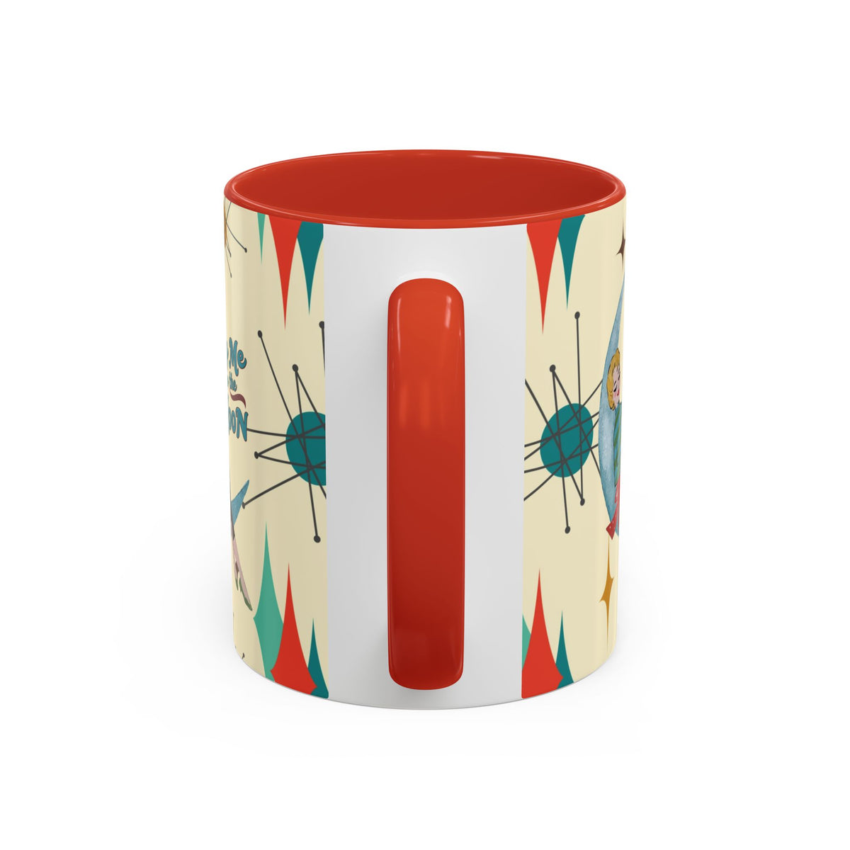 Mid Century Modern Retro Christmas Mug, 'Fly Me to the Moon' Accent Coffee Mug - Vintage Vibe for Coffee Lovers - Mid Century Modern Gal