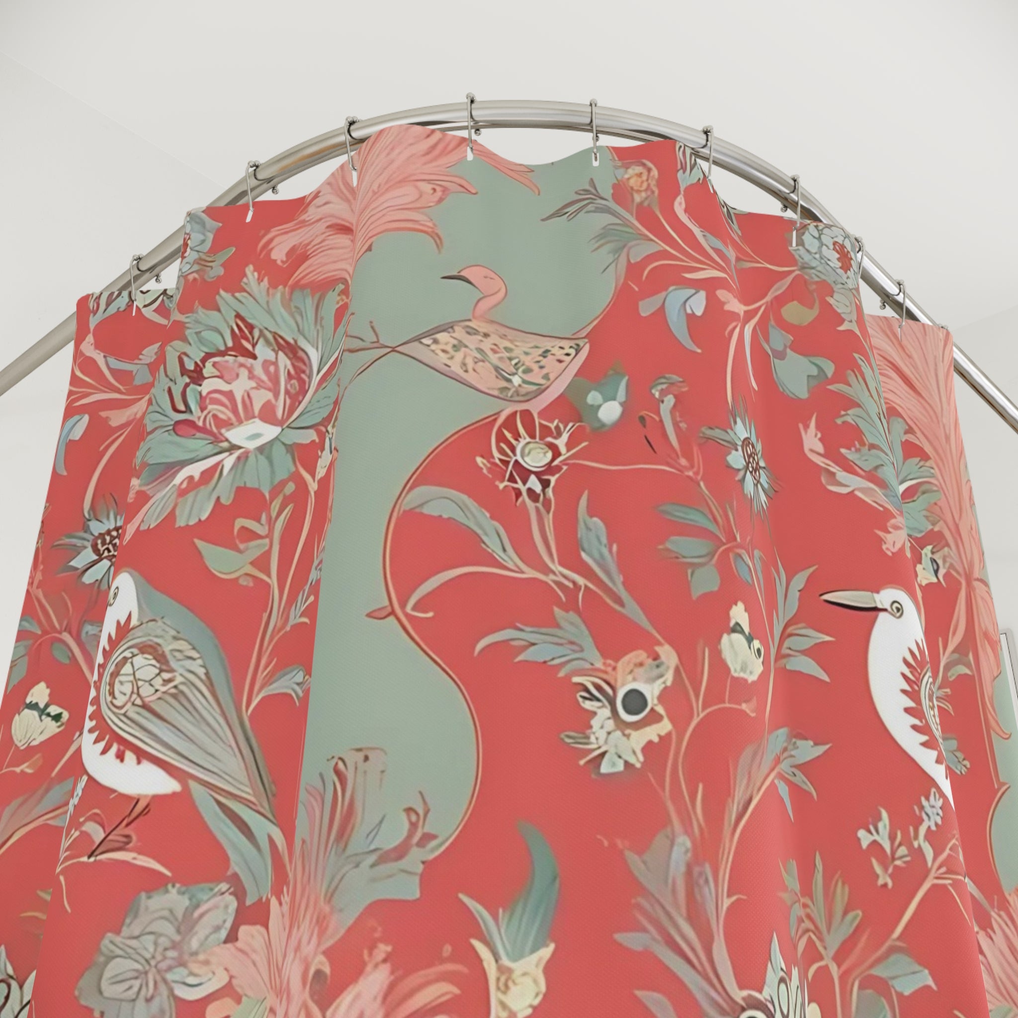 Chinoiserie Elegant Floral Birds Shower Curtain - Vibrant Vintage Design for Bathroom Decor - Mid Century Modern Gal
