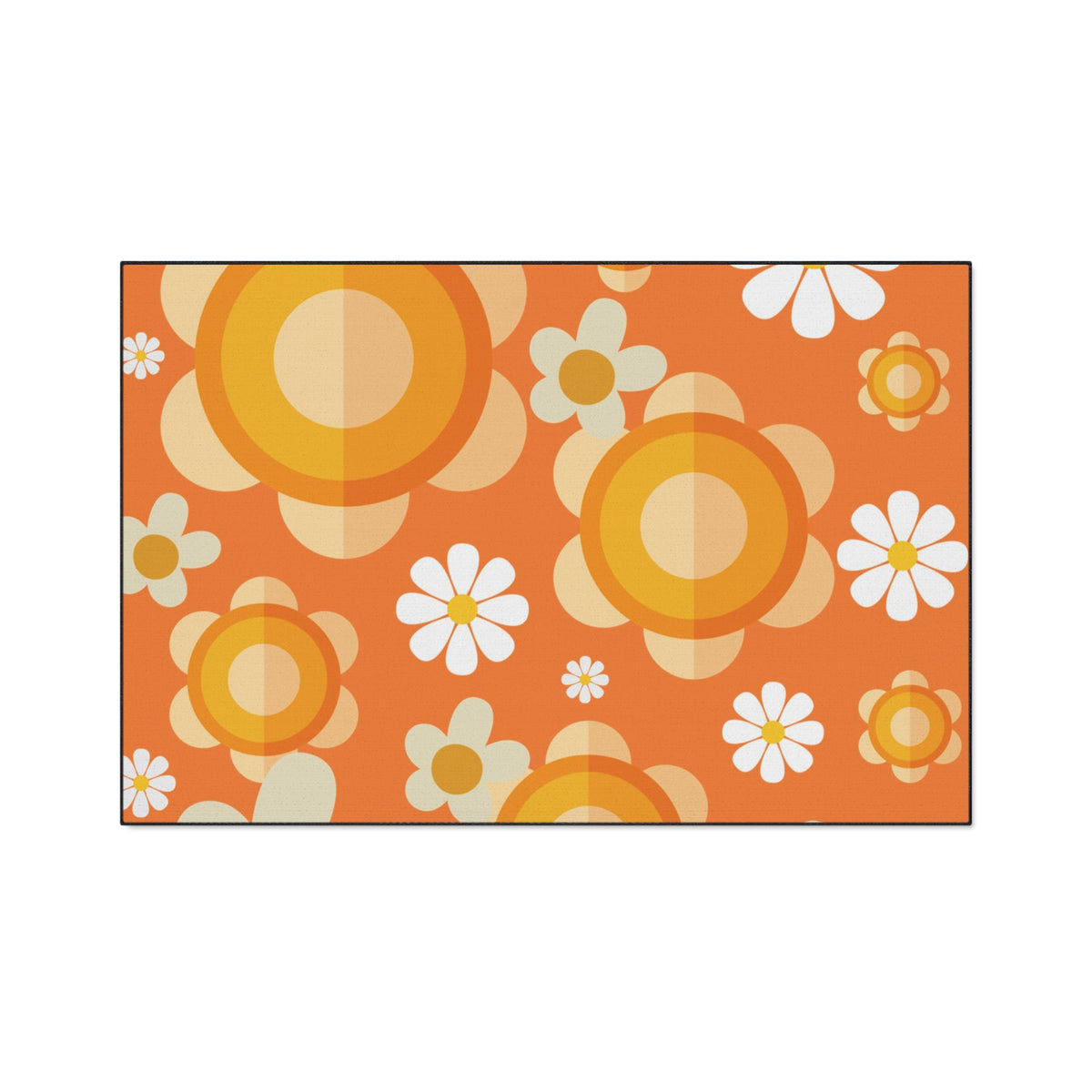 Retro Floral Orange, White Mod Daisy Heavy Duty Floor Mat - Ideal for Home Décor and Entryways - Mid Century Modern Gal