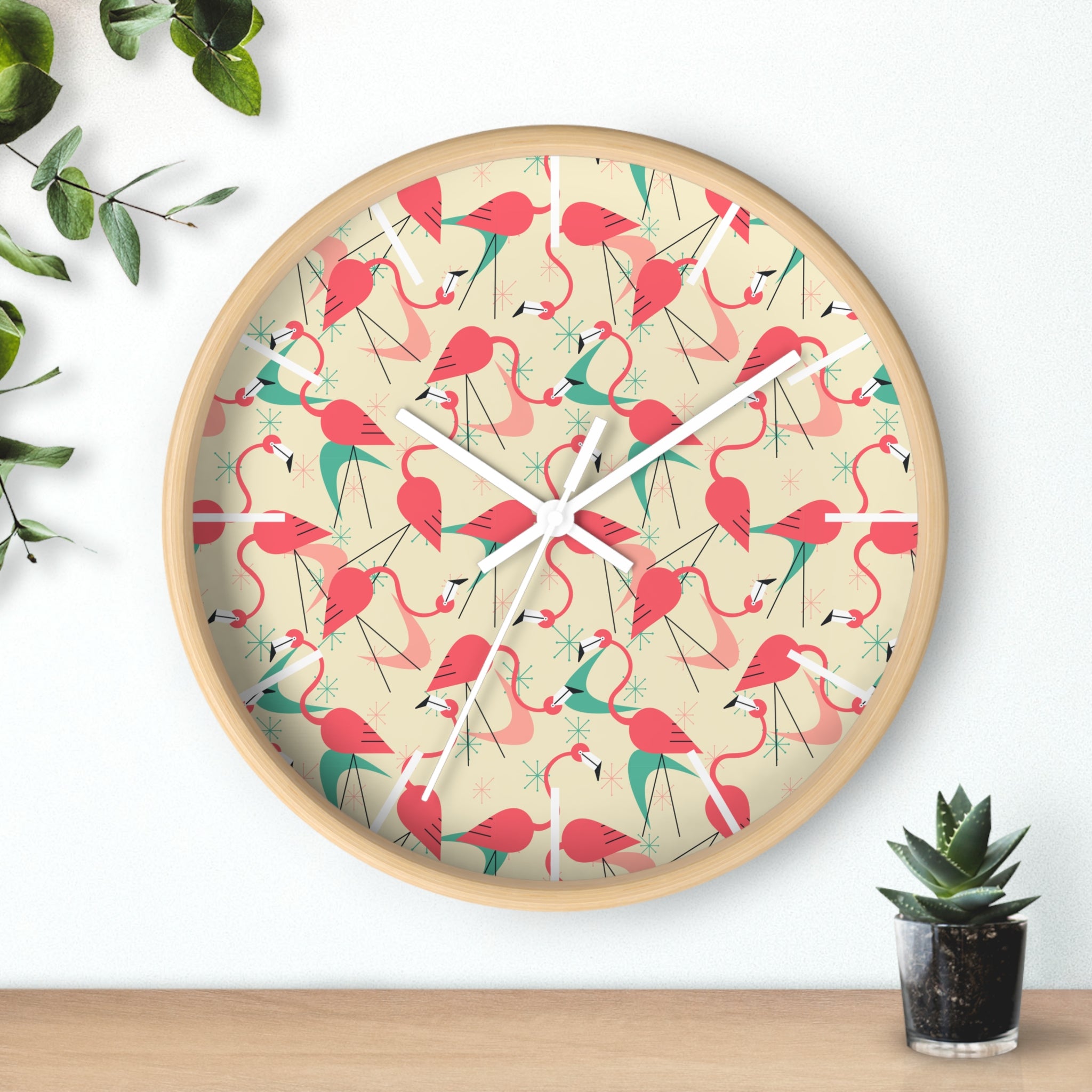Mid Century Modern Flamingo Wall Clock, Kitschy Quirky Dancing Flamingos Fun Home Decor for Retro Summer Vibes - Mid Century Modern Gal