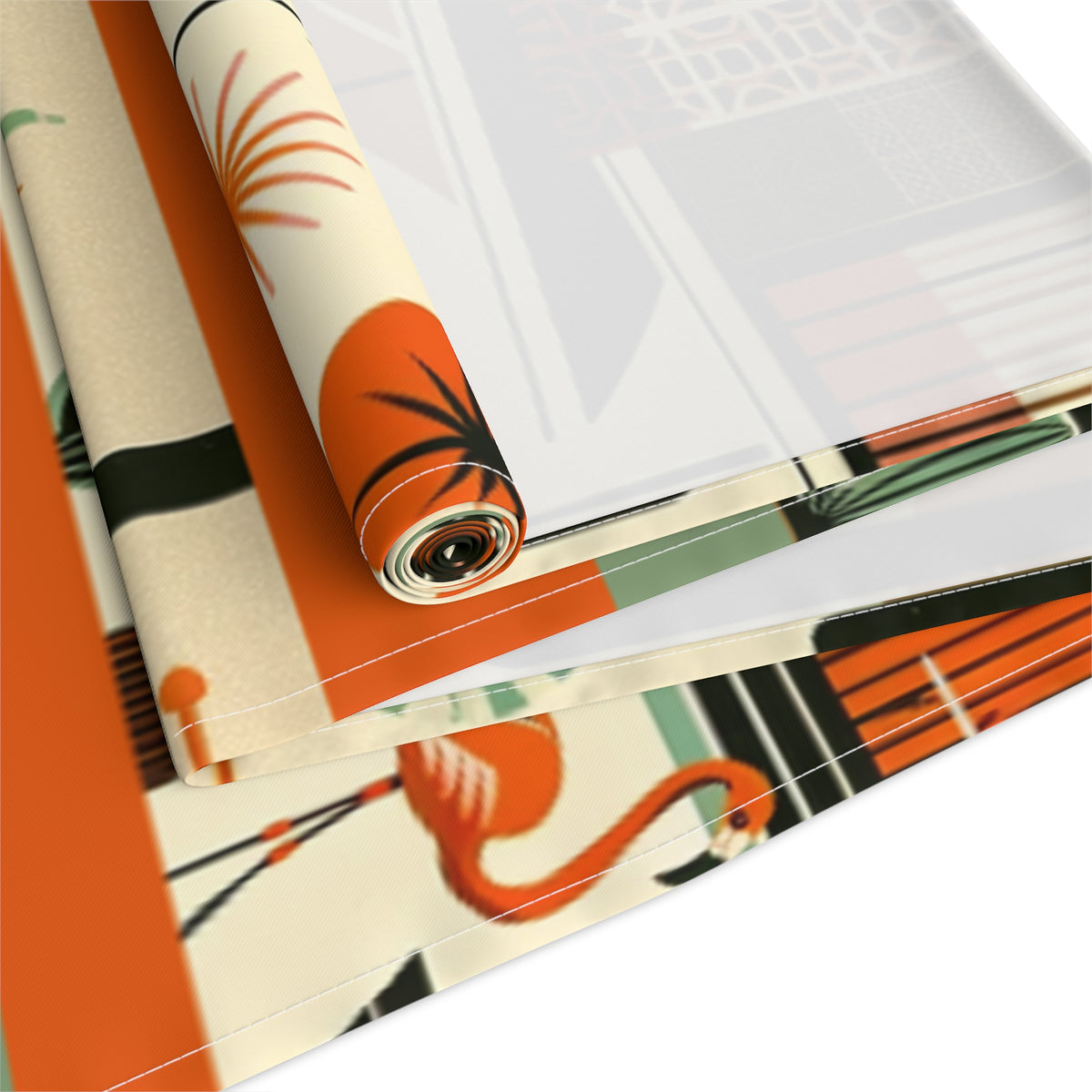 Mid Century Modern Palm Springs Cali, Green, Orange, Breezeblock, Flamingo MCM Home Table Runner - Mid Century Modern Gal
