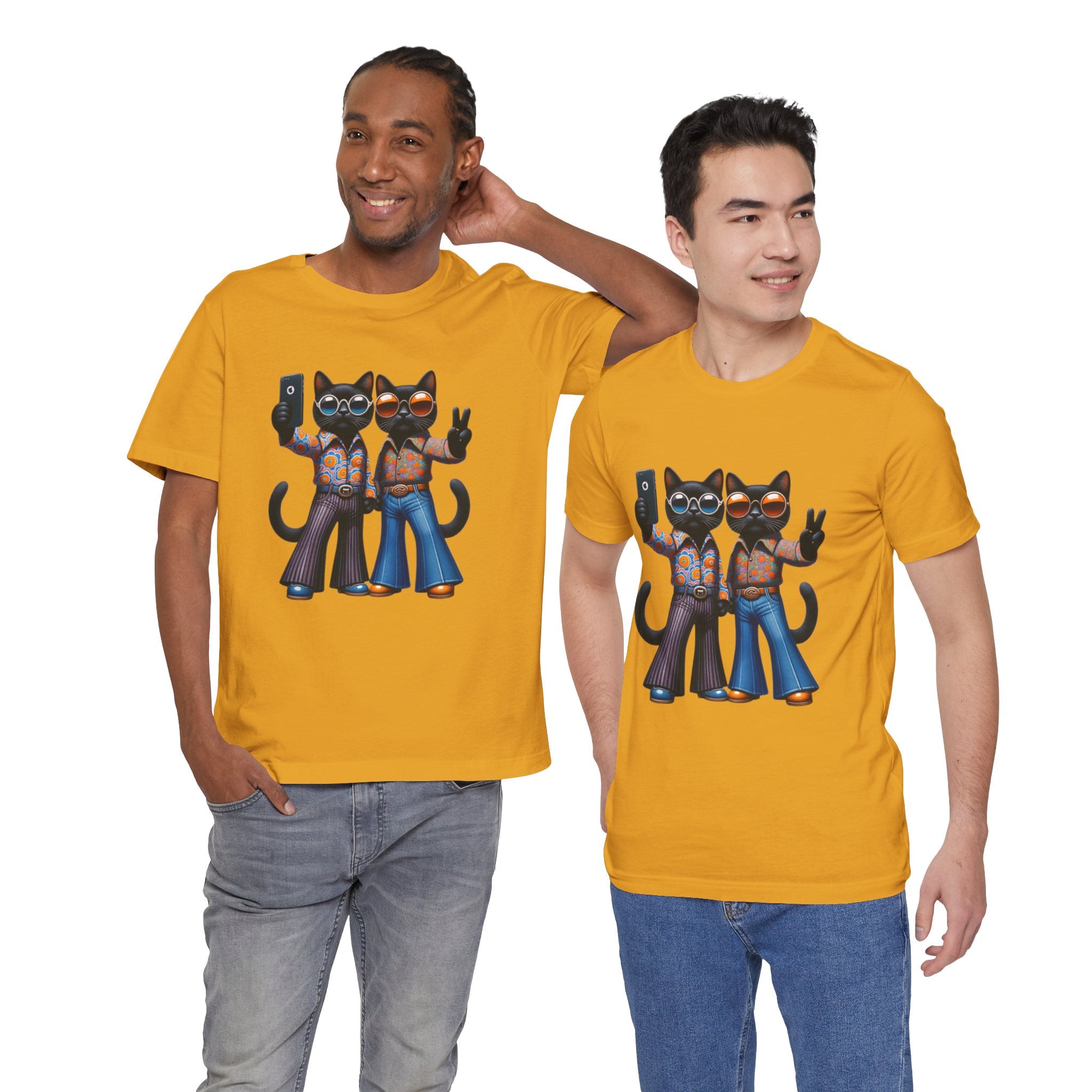 Two Cool Cats, Male Couple, Kitschy Fun Selfie Cats Retro Tee - Mid Century Modern Gal