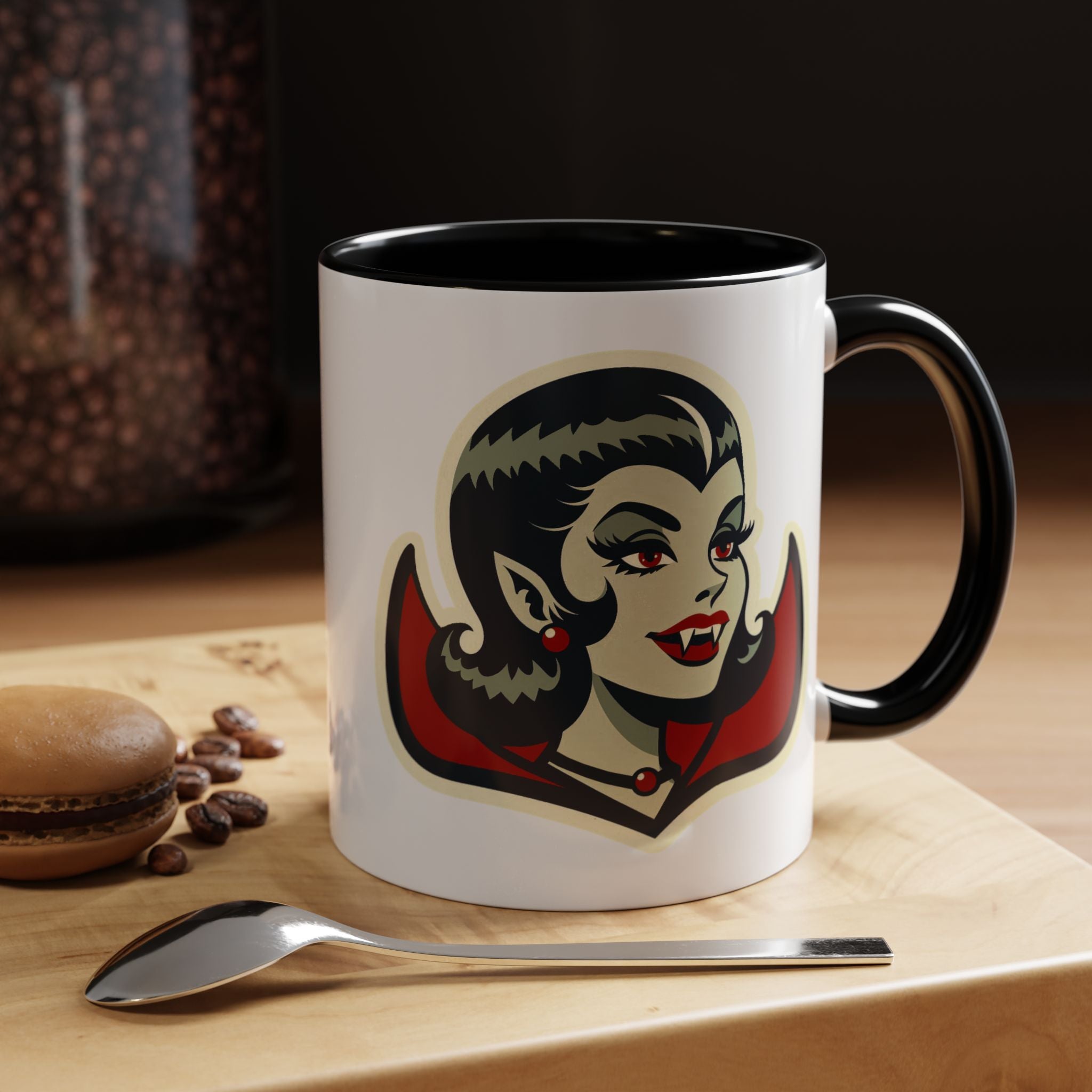 Vampire Dracula Girl Halloween Goth Horror Buff MCM Accent Coffee Mug - Mid Century Modern Gal
