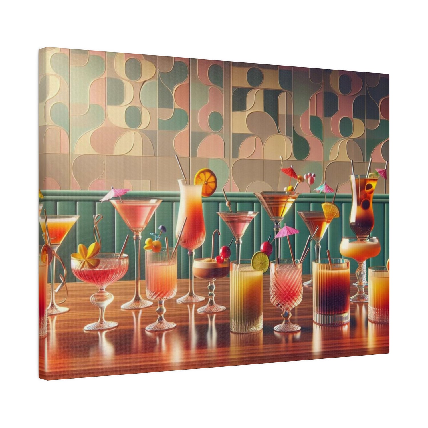 Mid Century Modern Cocktail Bar, Kitschy MCM Home Bar, Canvas Art - Mid Century Modern Gal