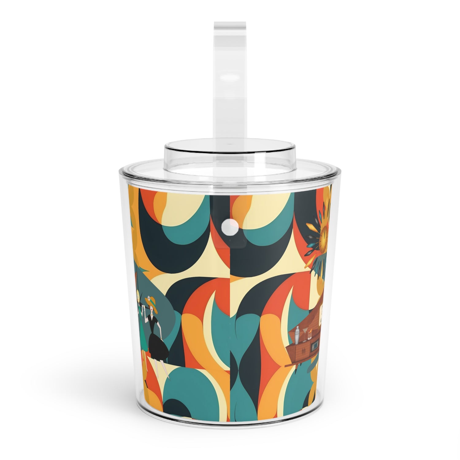 Mid Century Modern Barware, Ice Bucket with Tongs, Jazzy Ladies Lesbian Couple, Bestie Friends, Kitschy Fun Retro Outdoor Entertaining - Mid Century Modern Gal