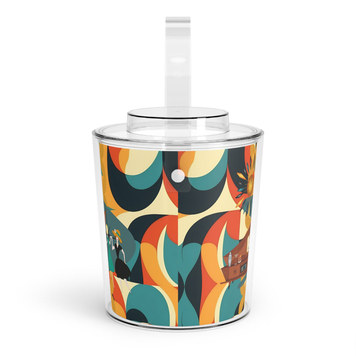 Mid Century Modern Barware, Ice Bucket with Tongs, Jazzy Ladies Lesbian Couple, Bestie Friends, Kitschy Fun Retro Outdoor Entertaining - Mid Century Modern Gal