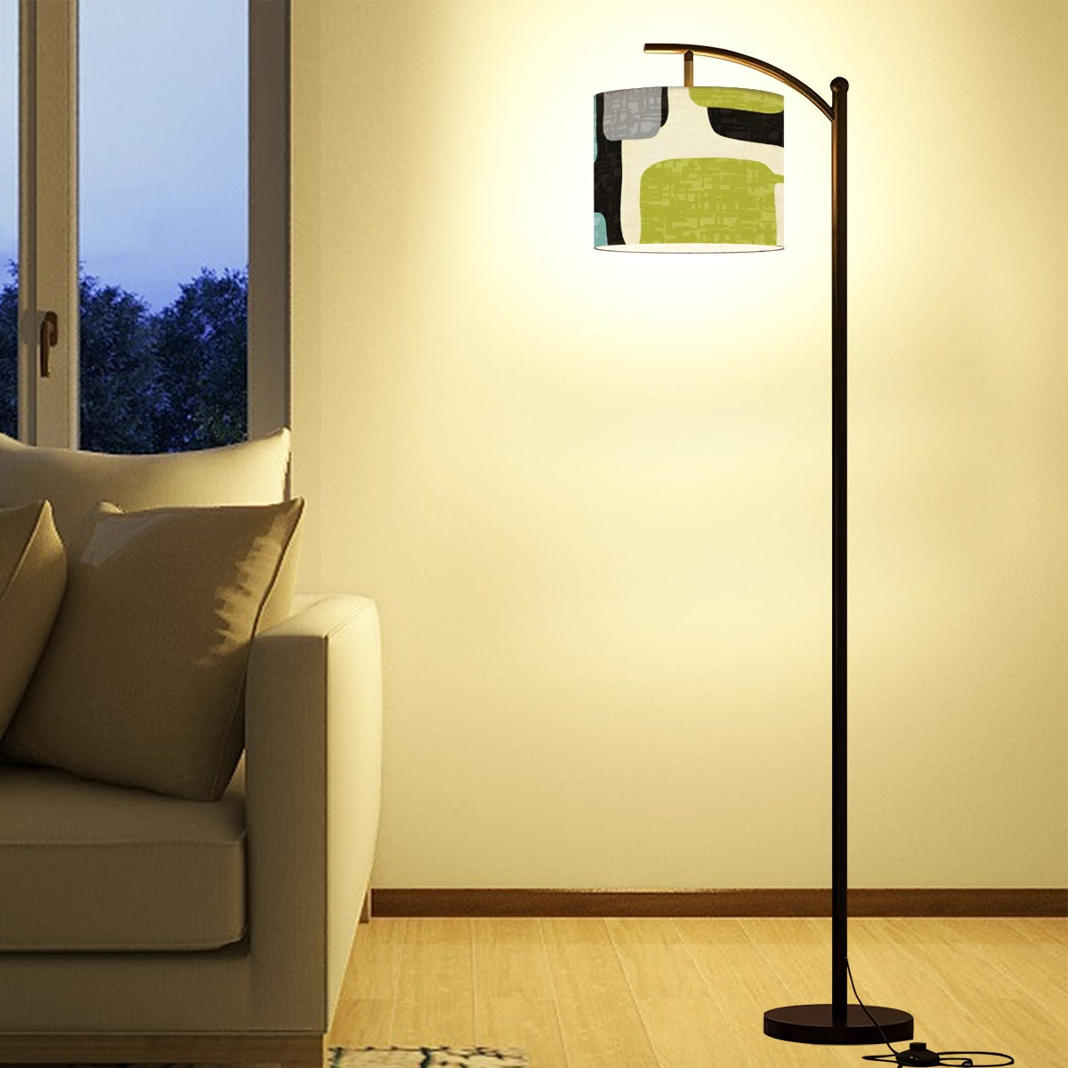 Mid Century Modern Floor Lamp, Geometric Lime Green, Aqua Gray Arc Lighting - Mid Century Modern Gal