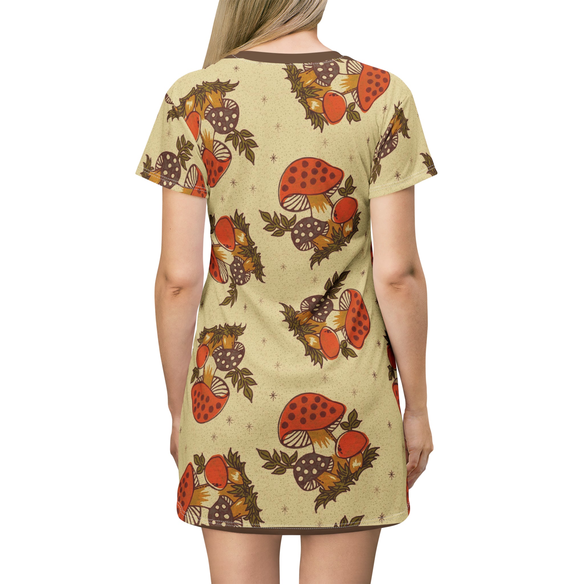1970s Hippie Clothes, Vintage Merry Mushroom Groovy Retro Party, T-Shirt Dress - Mid Century Modern Gal