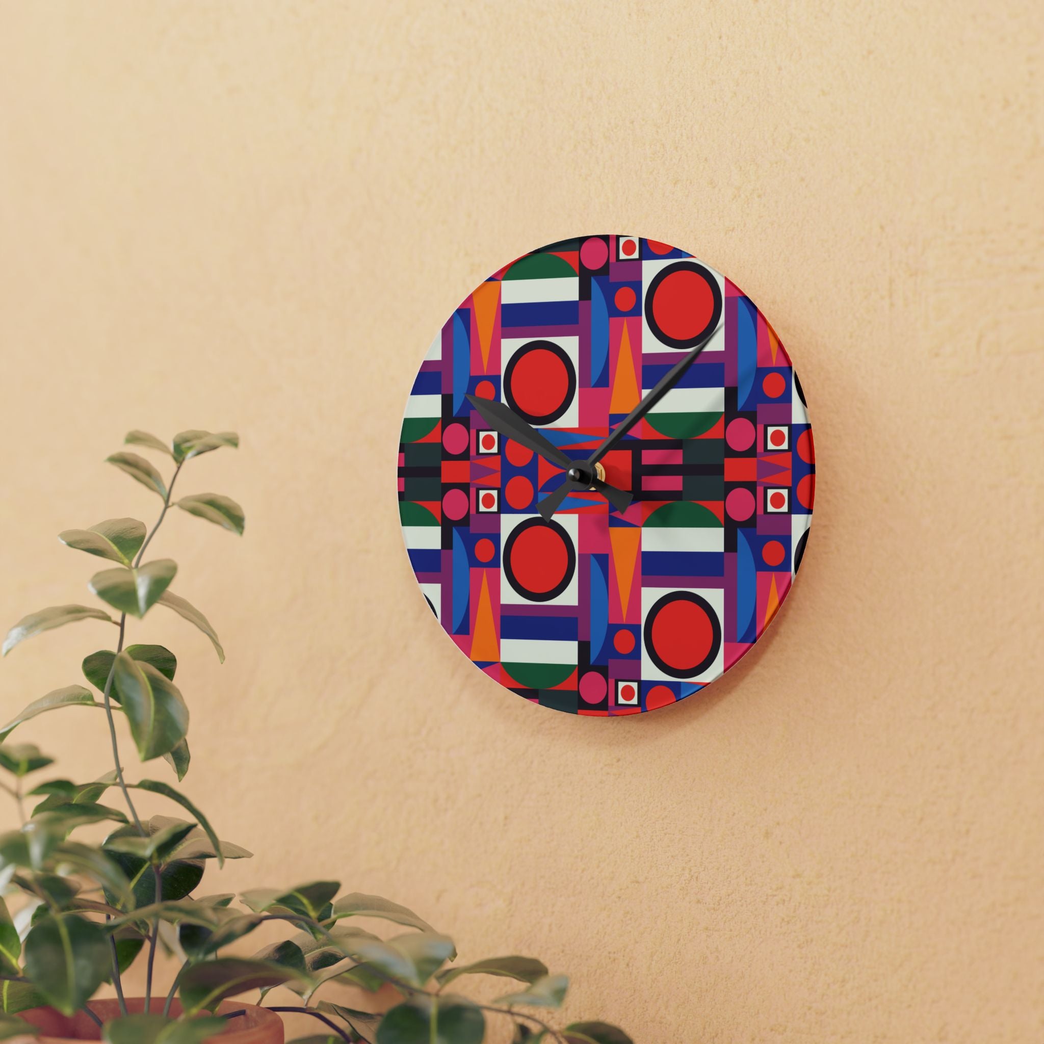 Mid Century Modern Bauhaus Designed Wall Clock Vibrant Geometric Acrylic Wall Clock - Colorful Modern Decor - Mid Century Modern Gal
