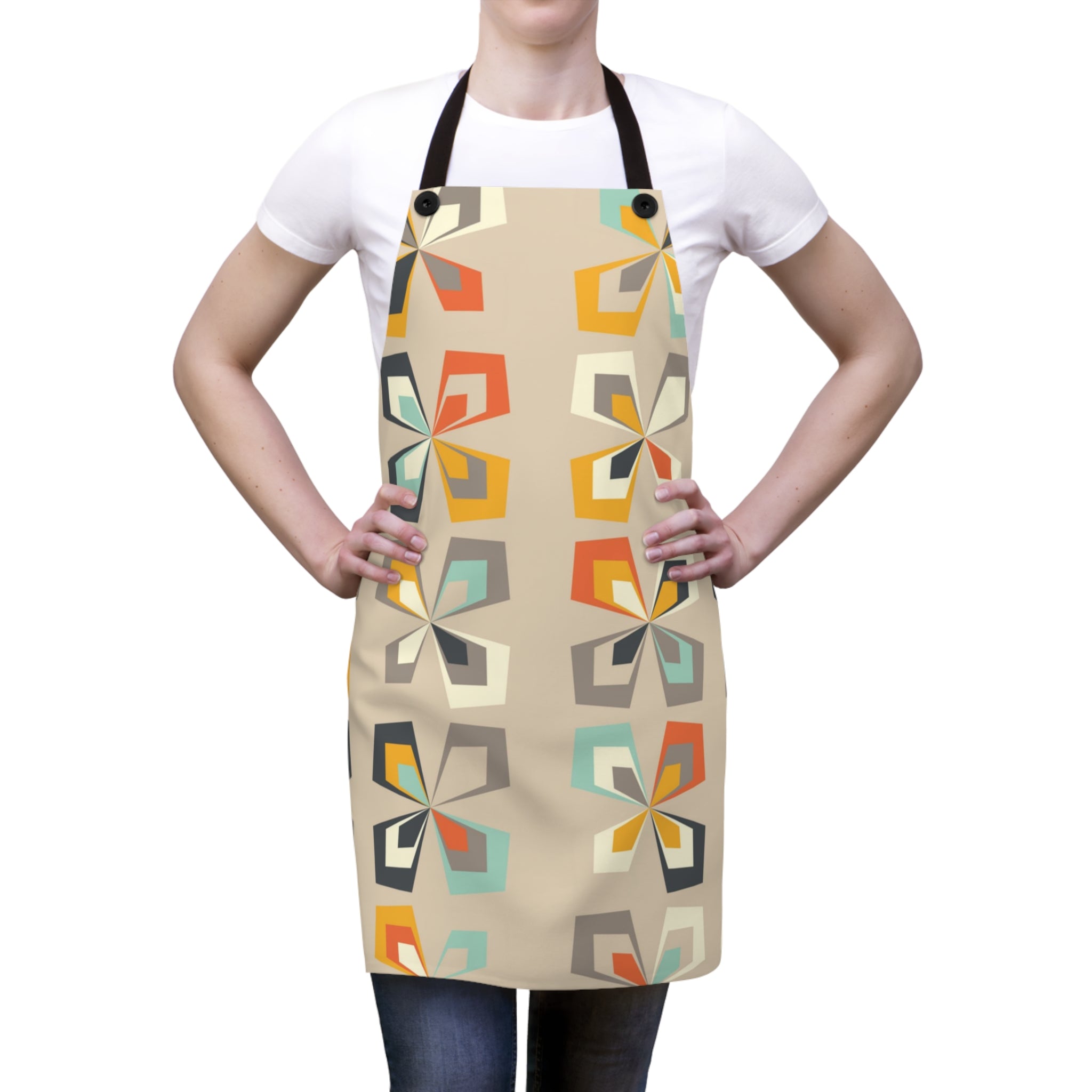 Mid Mod 60s 70s Scandi Flower Beige, Pinwheel Butterfly Retro MCM Apron - Mid Century Modern Gal