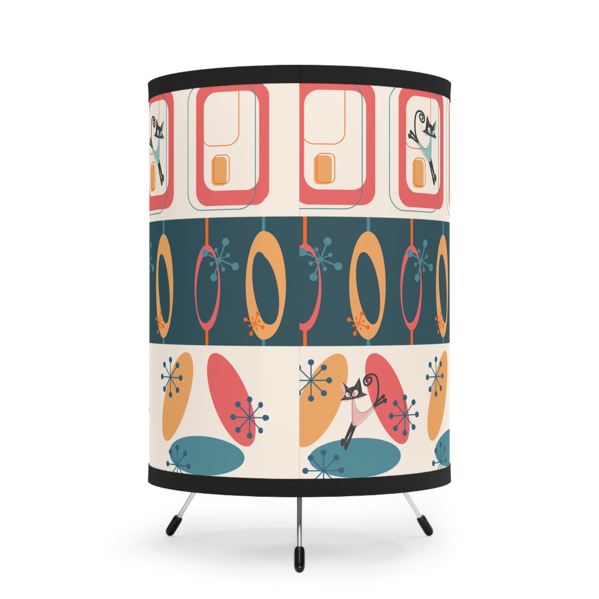 Mid Century Modern Atomic Kitty Tripod Lamp Kitschy Side Table, Livingroom, Camper, Table Lamp - Mid Century Modern Gal