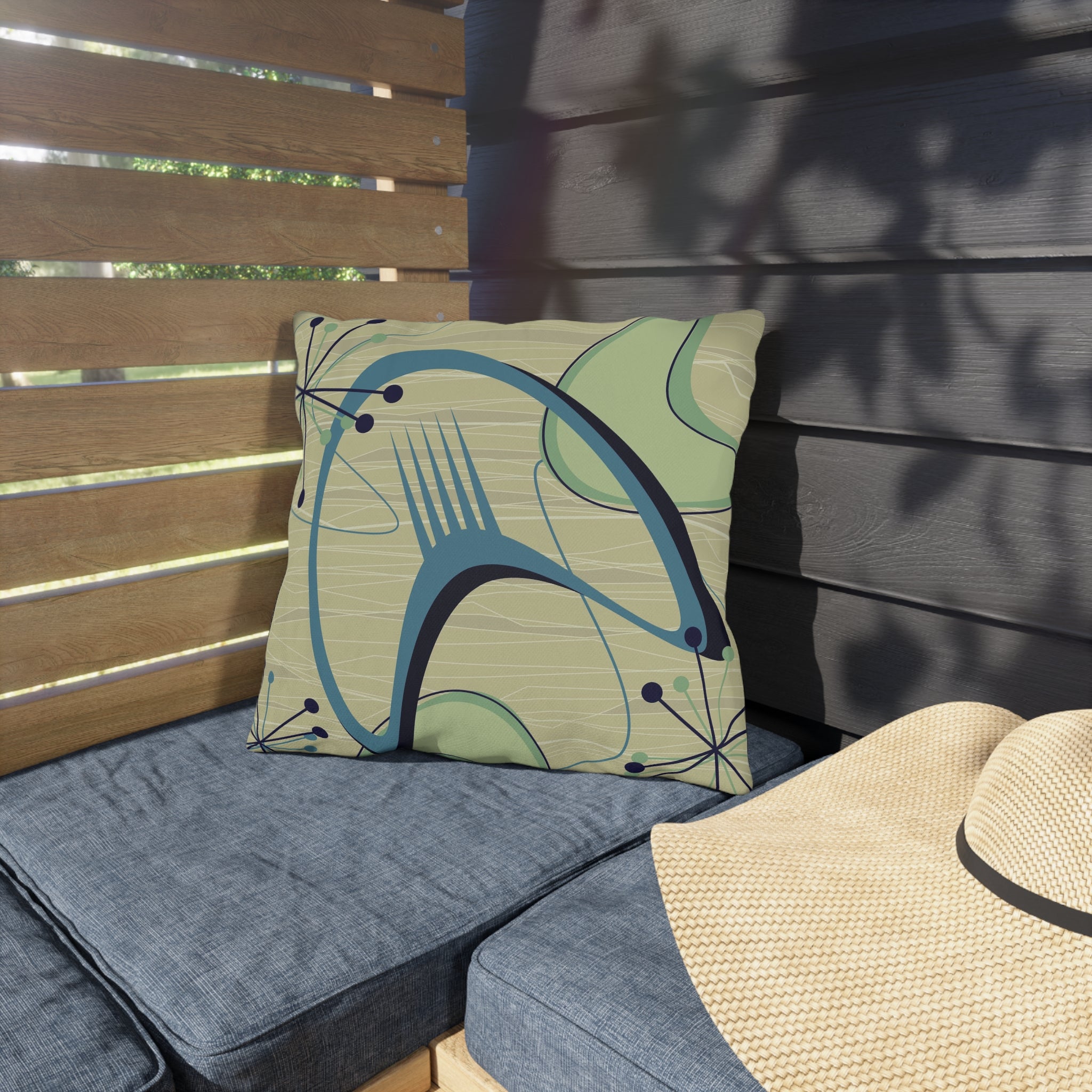 Mid Century Modern Atomic Boomerang Summer Garden Outdoor Pillows - Mid Century Modern Gal
