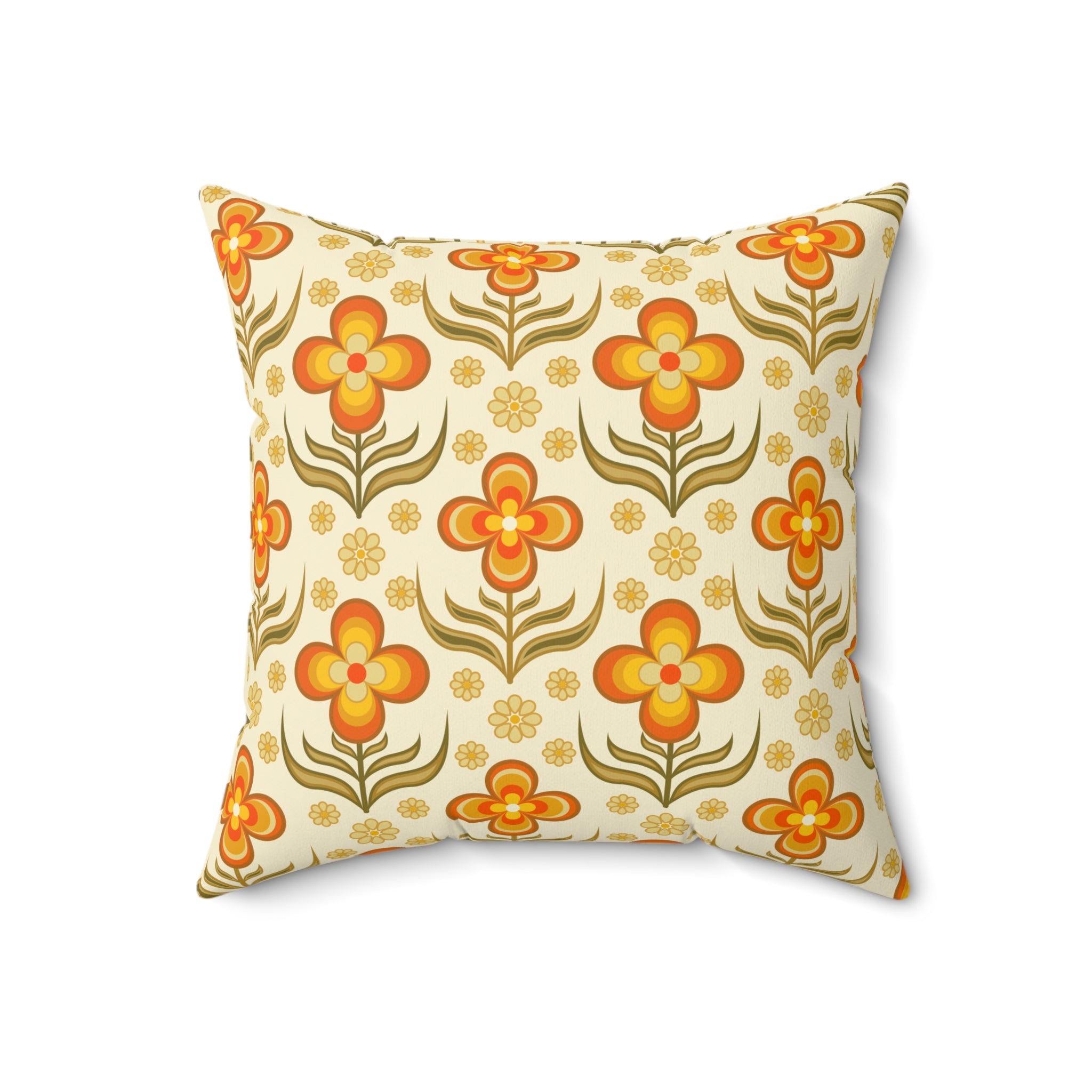 70s Retro Groovy Flower Power Floral Orange, Yellow Green Pillow And Cover - Mid Century Modern Gal