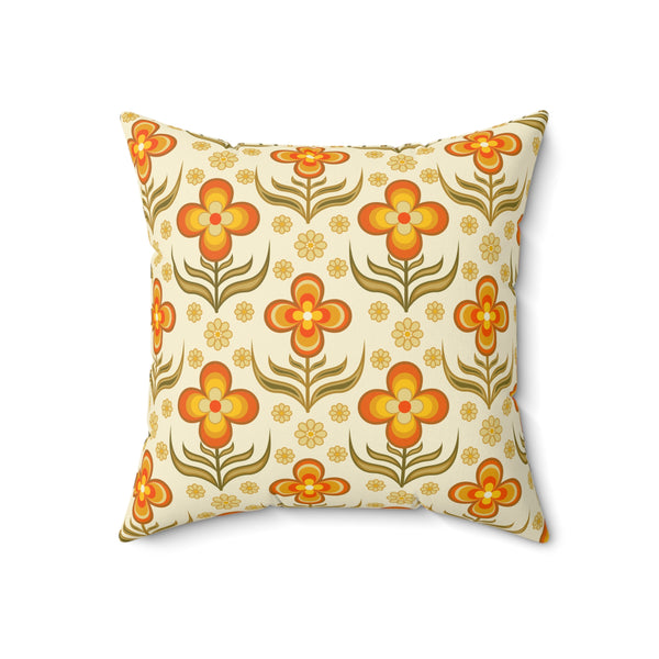 70s Retro Groovy Flower Power Floral Orange, Yellow Green Pillow And Cover