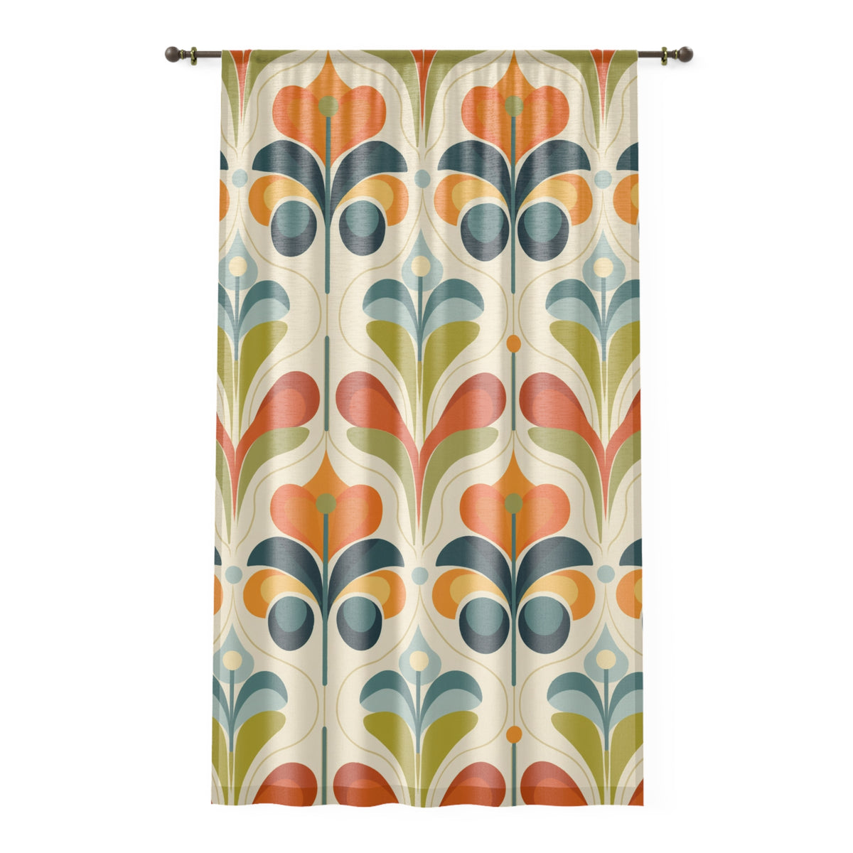Mid Century Modern Floral Mod Retro Boho Floral Window Curtains – Vibrant Patterned - Mid Century Modern Gal