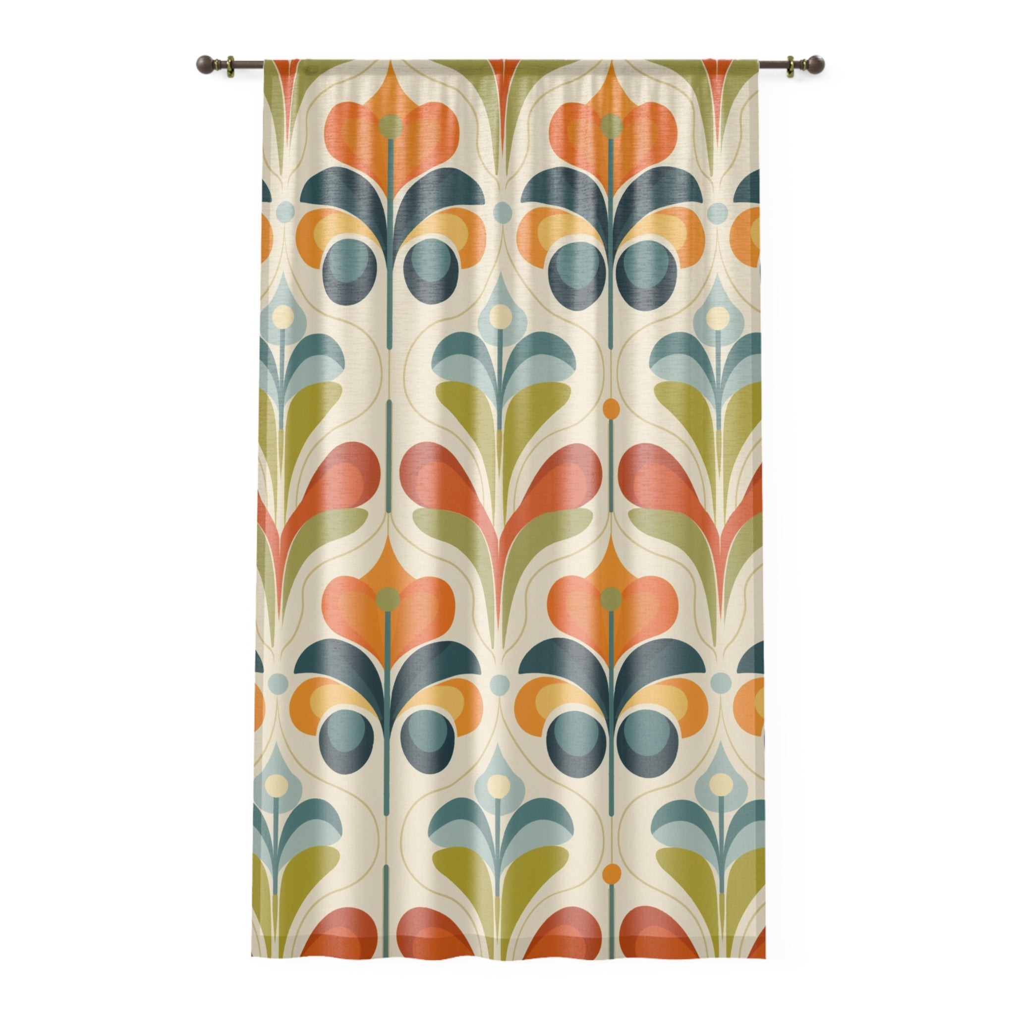 Mid Century Modern Floral Mod Retro Boho Floral Window Curtains – Vibrant Patterned - Mid Century Modern Gal