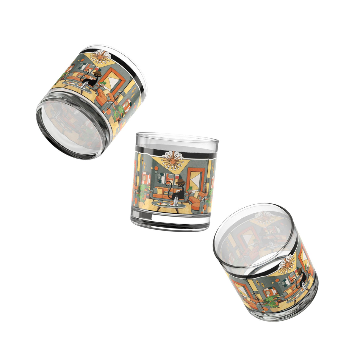 Mid Century Modern Barware Cool Cat Dude Bourbon Whiskey Glassware - Mid Century Modern Gal