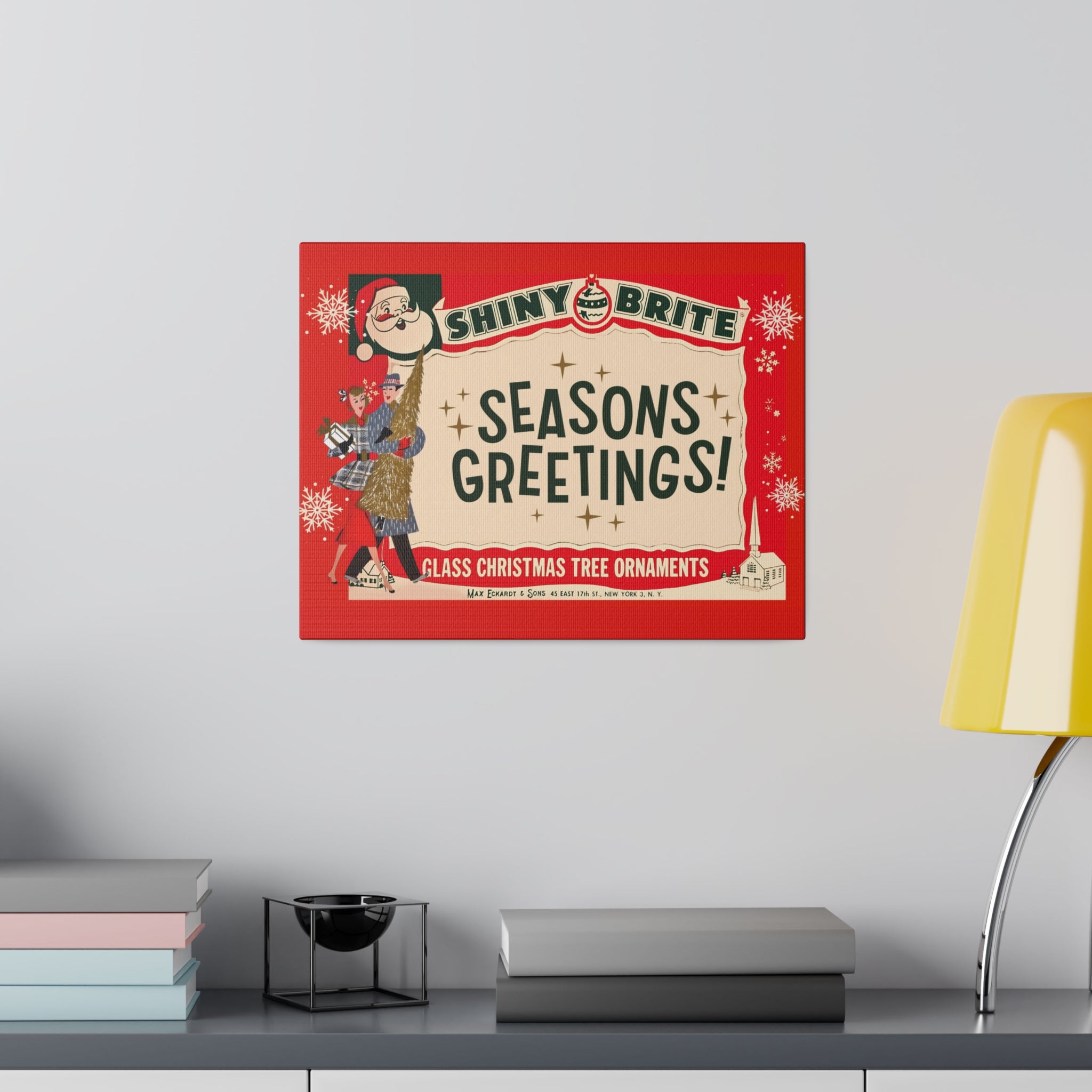 Shiny Brite Vintage Ad, Mid Century Modern Kitschy Christmas Deocr Matte Canvas - Mid Century Modern Gal