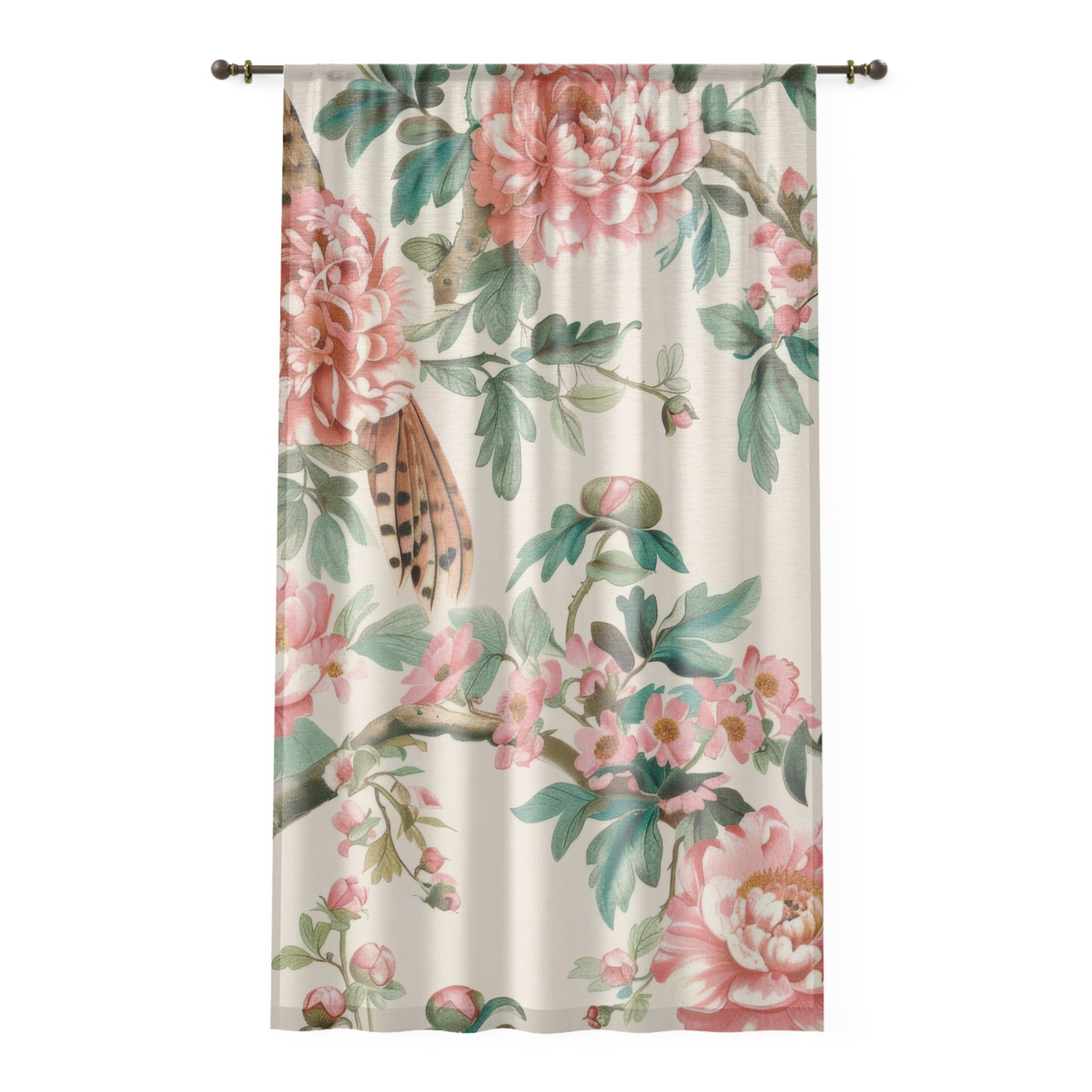 Chinoiserie Window Curtains Floral Window Curtain - Elegant Pink Peony Design for Home Décor - Mid Century Modern Gal