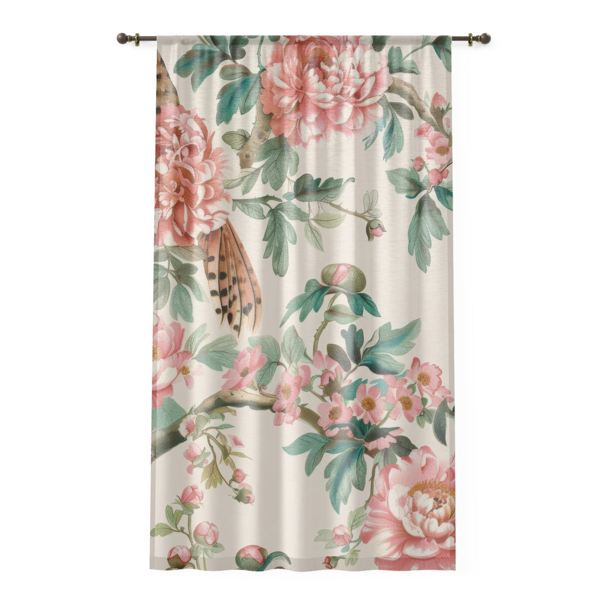 Chinoiserie Window Curtains Floral Window Curtain - Elegant Pink Peony Design for Home Décor - Mid Century Modern Gal