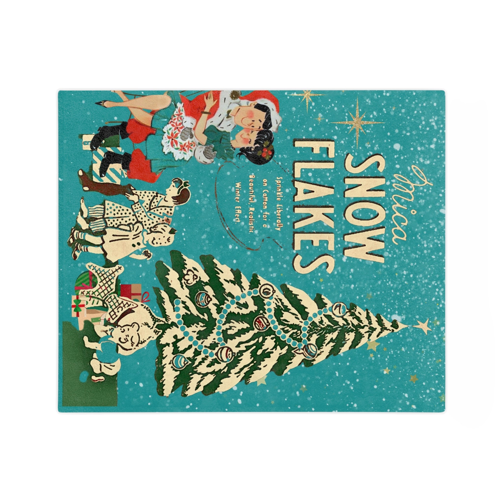 Christmas Stary Brite Ornaments, Kitschy Mod Teal Mica Snow 50s Christmas Velveteen Microfiber Blanket - Mid Century Modern Gal