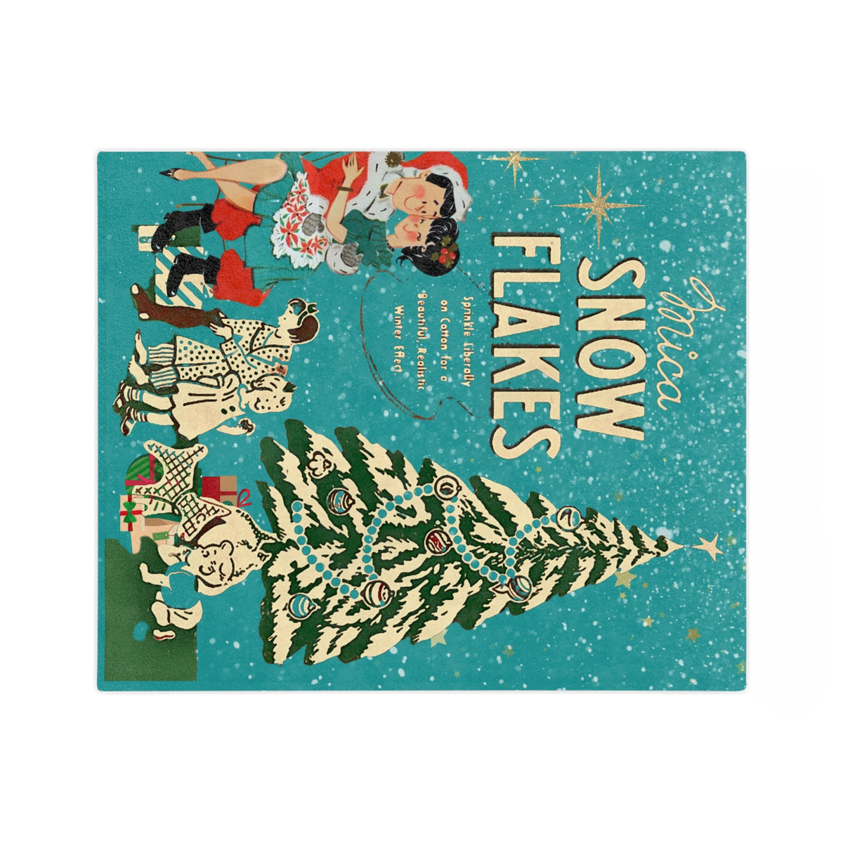 Christmas Stary Brite Ornaments, Kitschy Mod Teal Mica Snow 50s Christmas Velveteen Microfiber Blanket - Mid Century Modern Gal