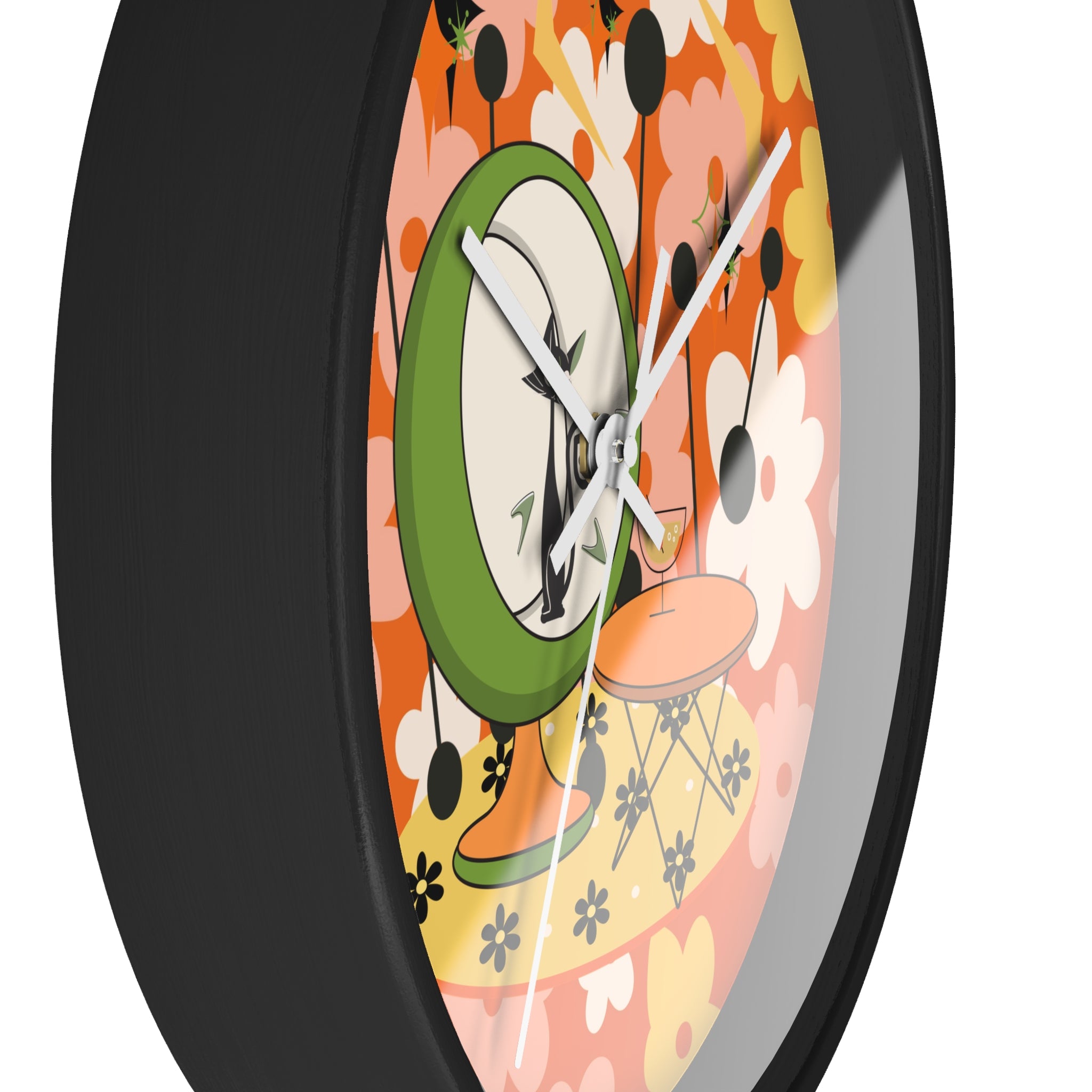 Atomic Cat Mid Century Modern Groovy Retro Floral Cat Wall Clock - Vintage Home Decor - Mid Century Modern Gal