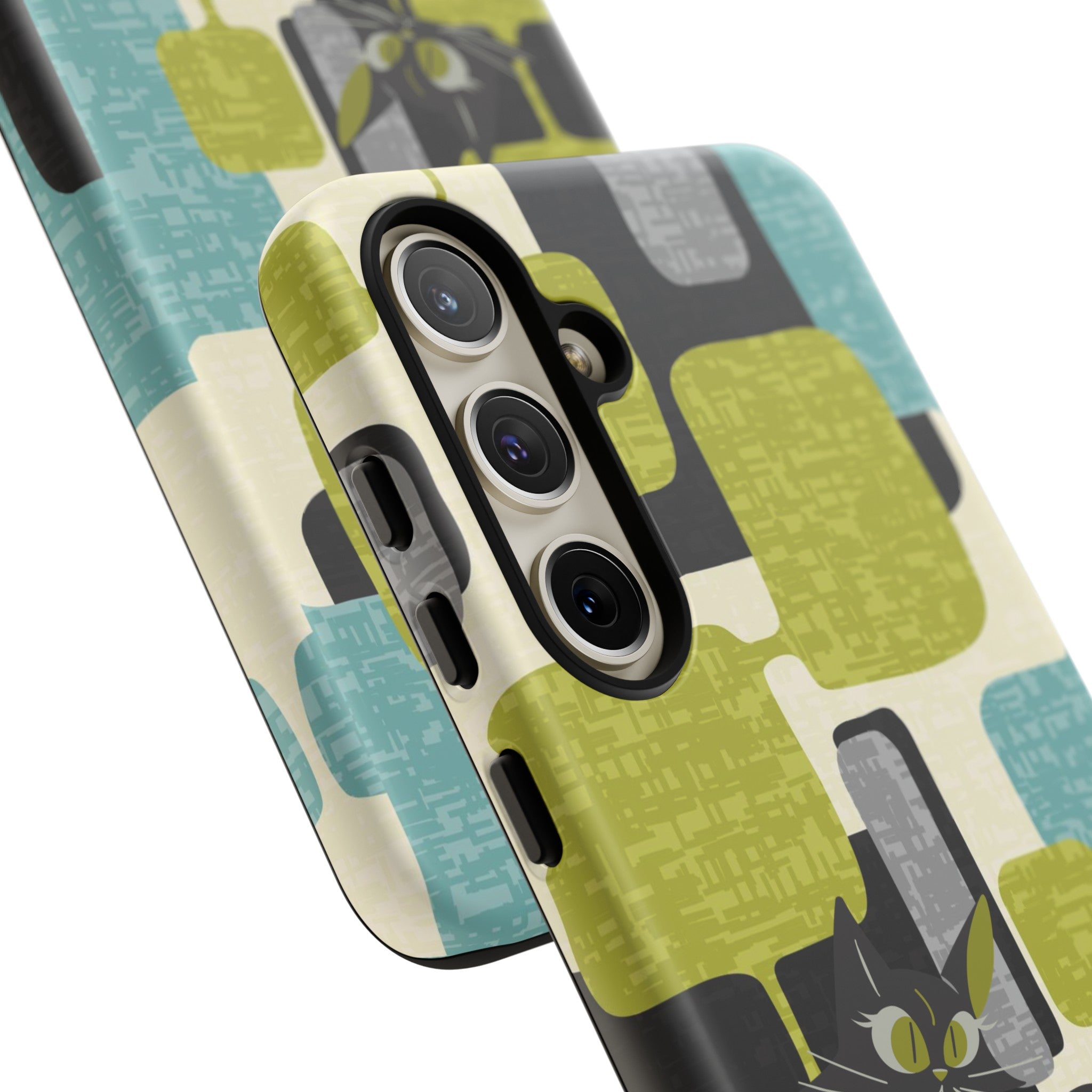 Mid Century Modern Geometric Kitschy Cat, Boomerang Retro Smart Phone Tough Cases