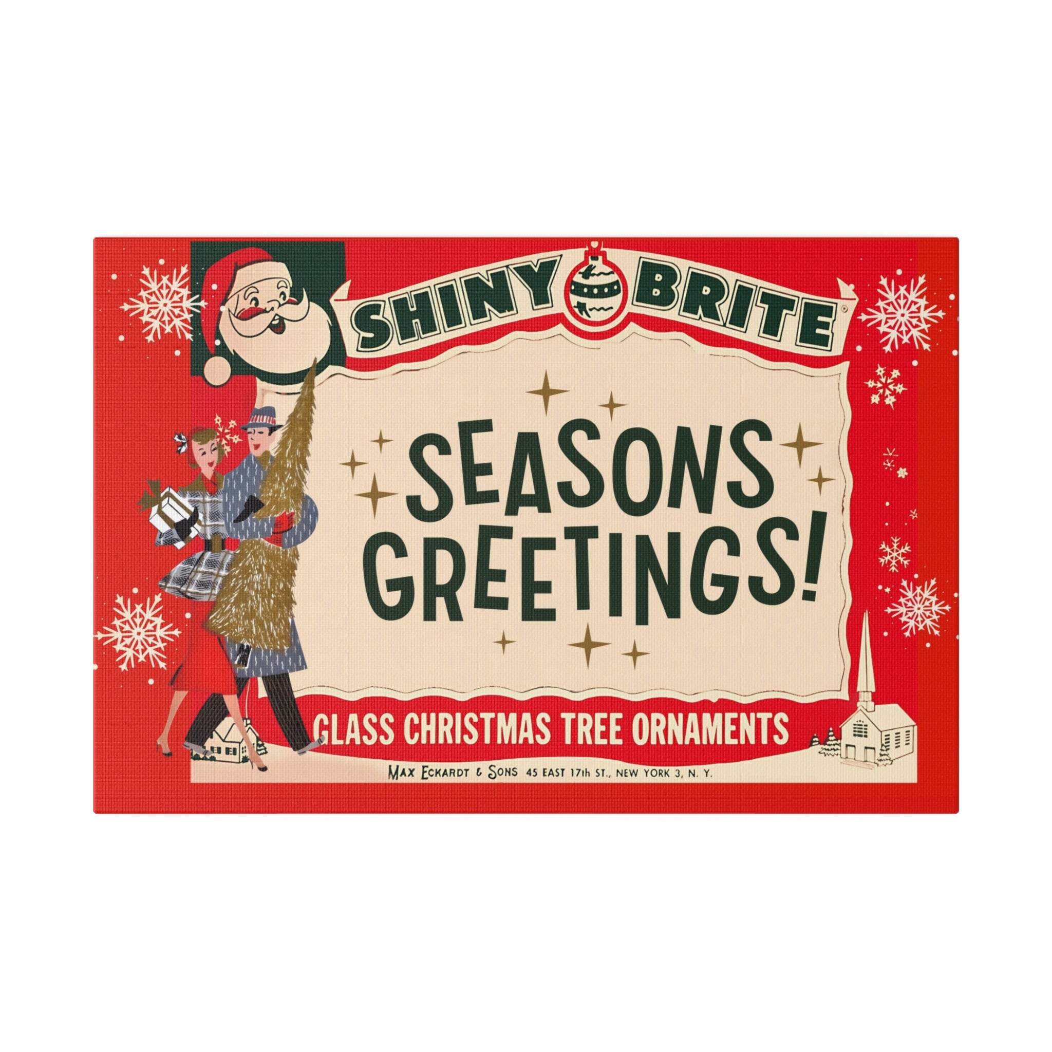 Shiny Brite Vintage Ad, Mid Century Modern Kitschy Christmas Deocr Matte Canvas - Mid Century Modern Gal