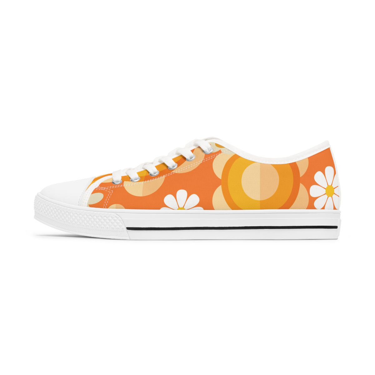 Retro 70s Floral Women's Low Top Sneakers - Trendy Orange Design - Mid Century Modern Gal