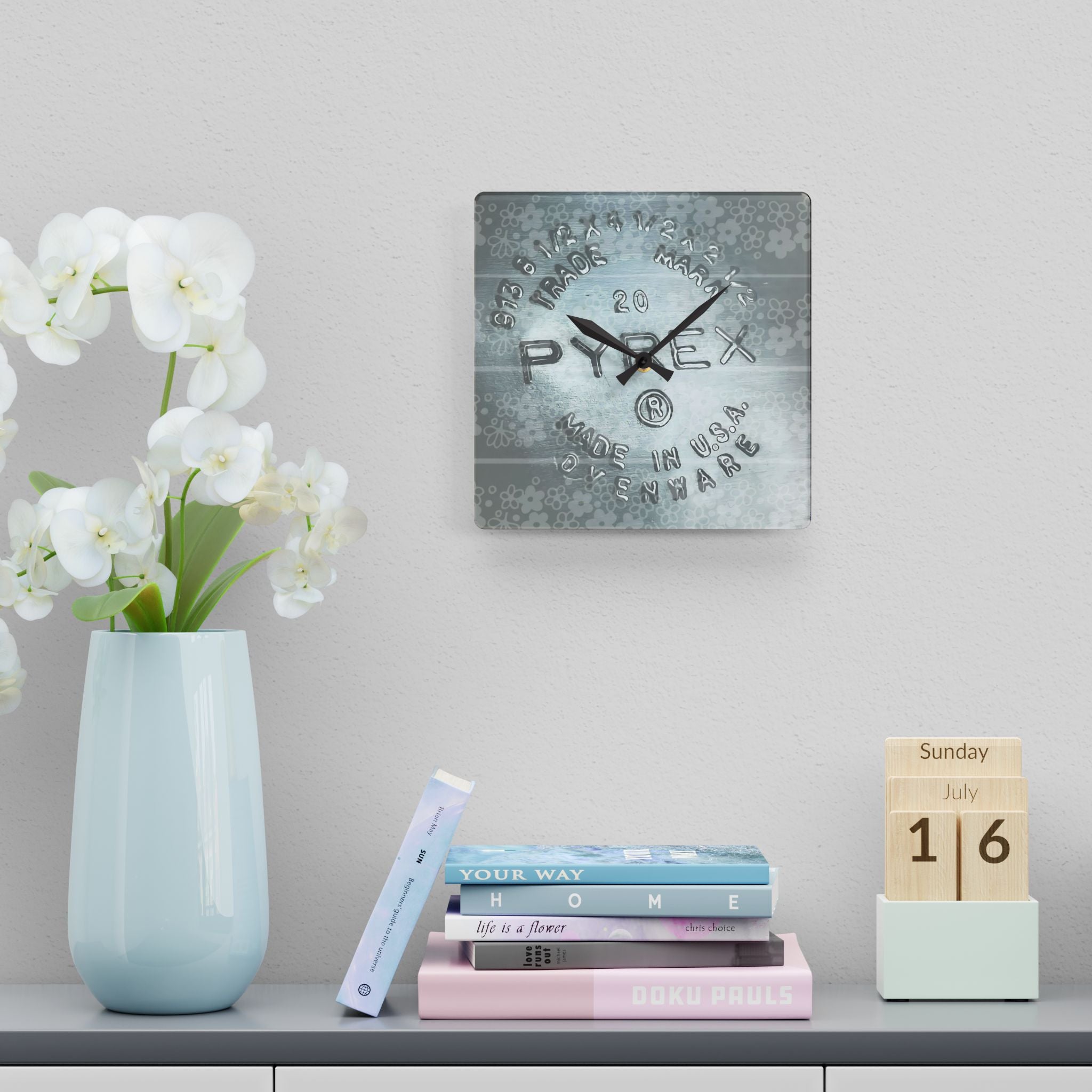 Vintage Pyrex Acrylic Wall Clock - Retro Home Decor for Kitchen - Mid Century Modern Gal