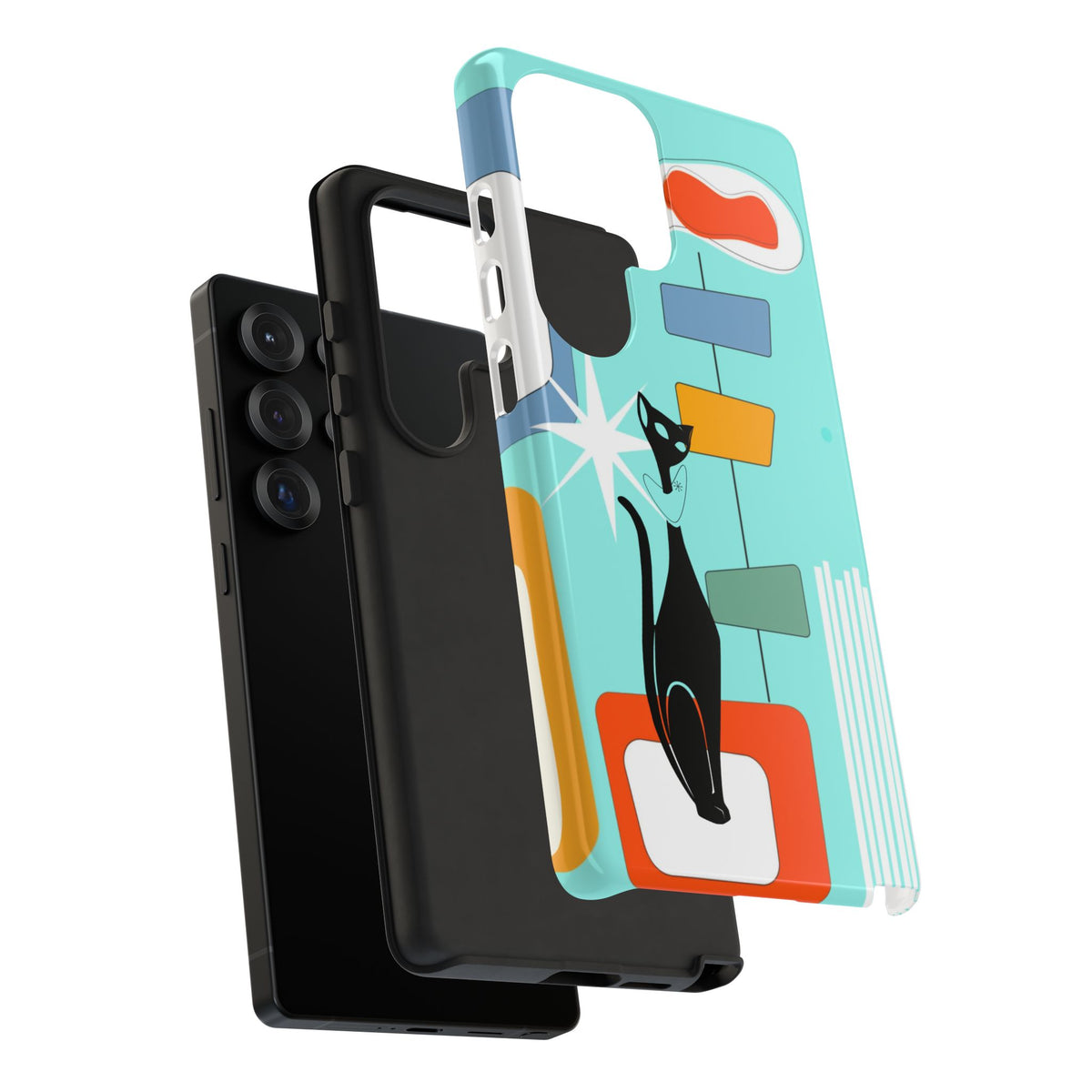 Atomic Cat, Mid Mod Aqua Blue, Geometric, Samsung, Google Pixel, Apple iPhone Tough Cases