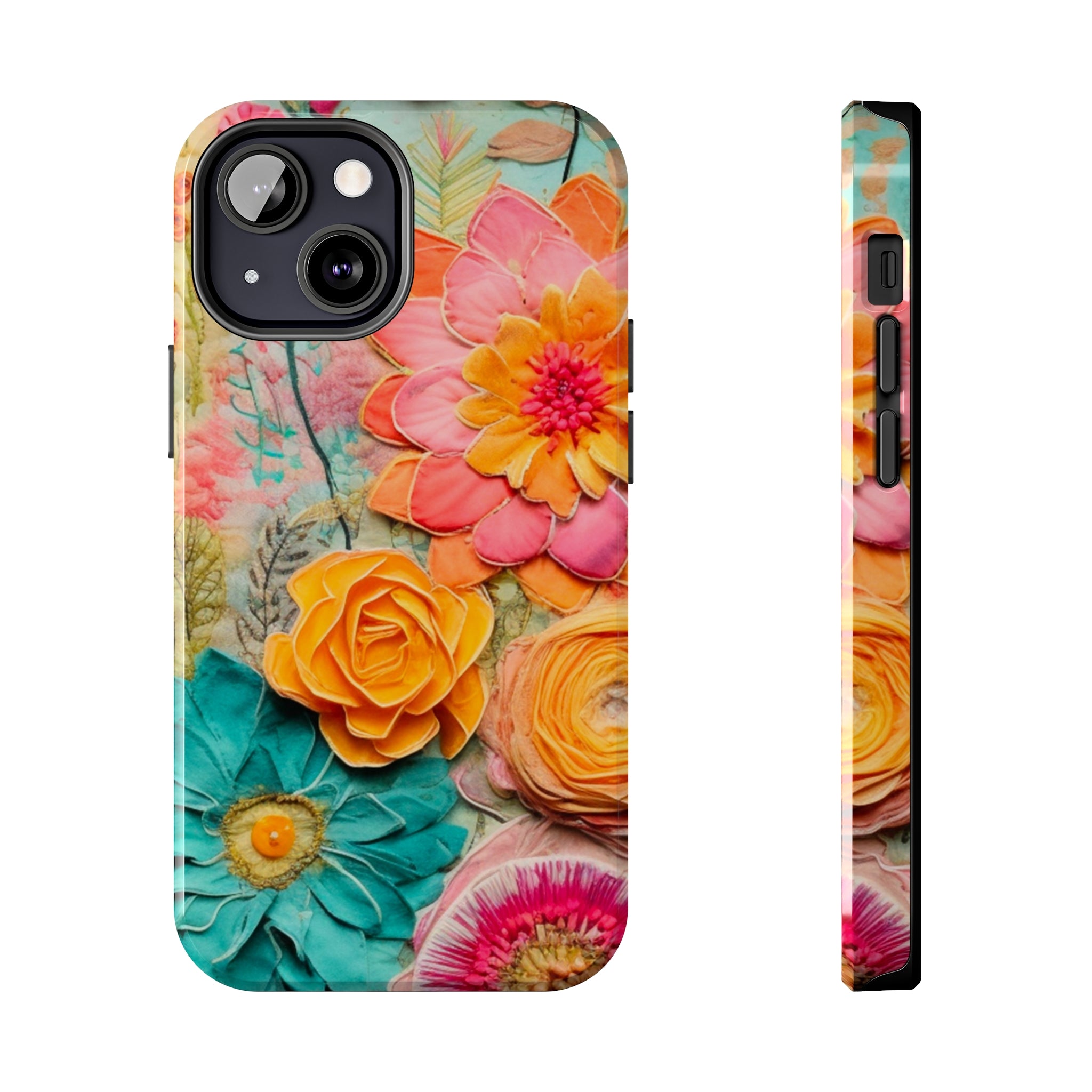 Boho Retro Floral Faux Pressed Flowers Smart Phone Tough Phone Cases - Mid Century Modern Gal