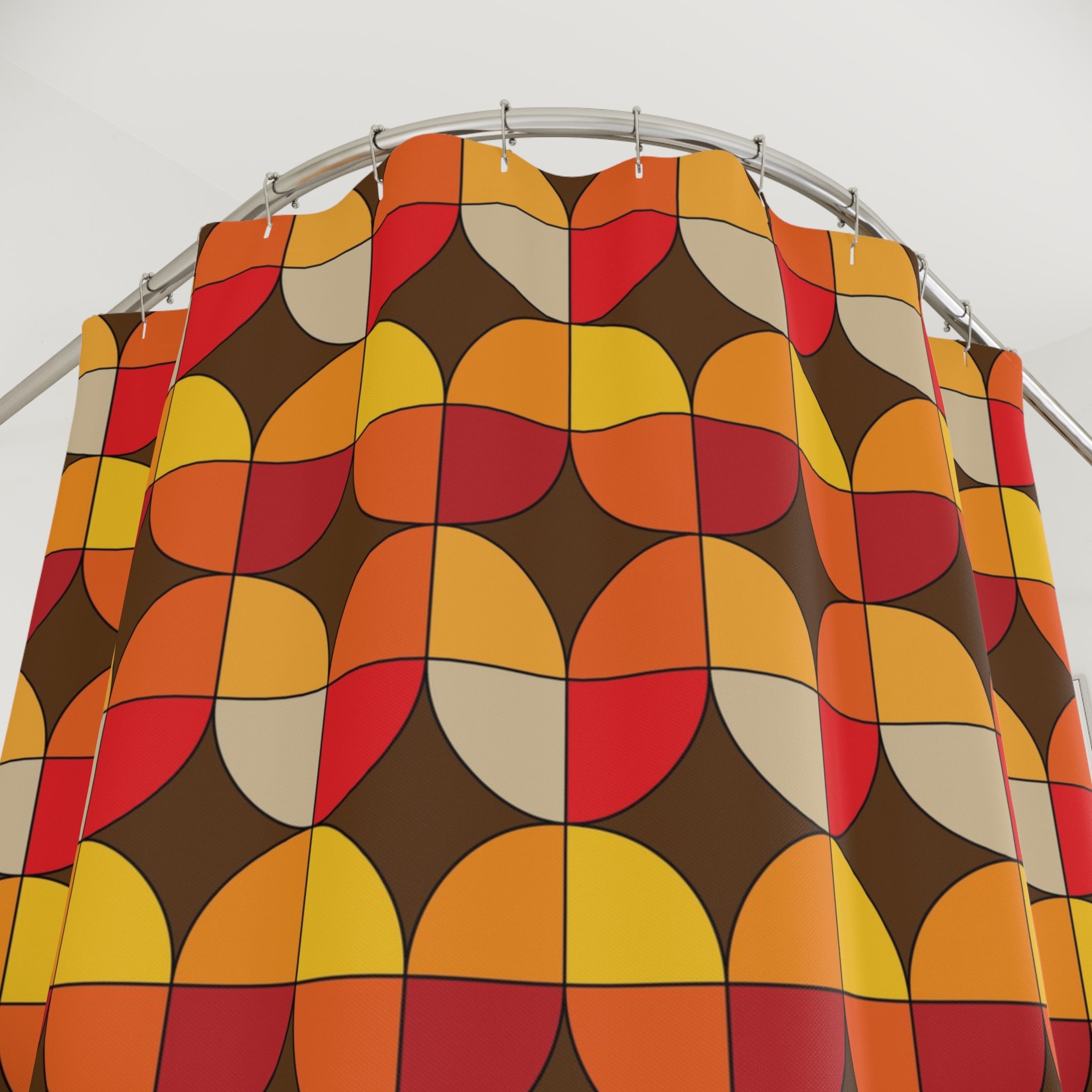 Mid Mod Retro Geometric Shower Curtain - Vibrant Mid-Century Modern Design for Stylish Bathrooms - Mid Century Modern Gal
