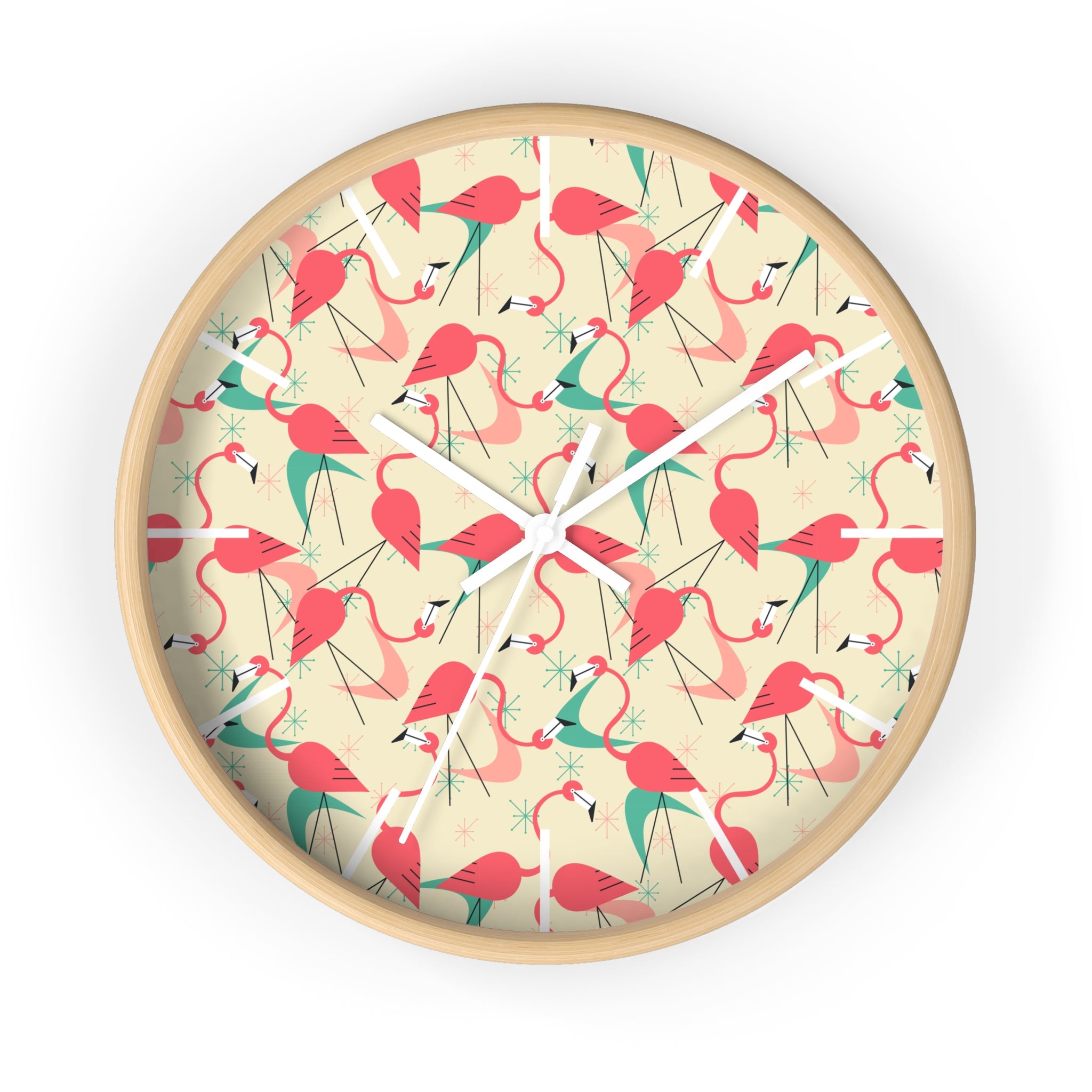 Mid Century Modern Flamingo Wall Clock, Kitschy Quirky Dancing Flamingos Fun Home Decor for Retro Summer Vibes - Mid Century Modern Gal