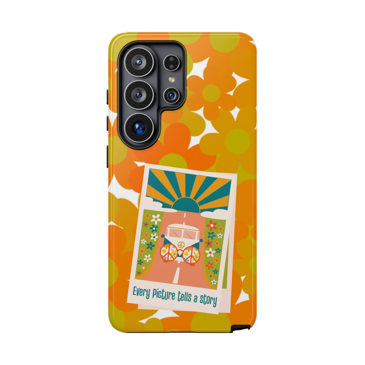 Retro Phone Case, Orange Flower Power, Polaroid Picture, Mod Smart Phone Tough Phone Cases