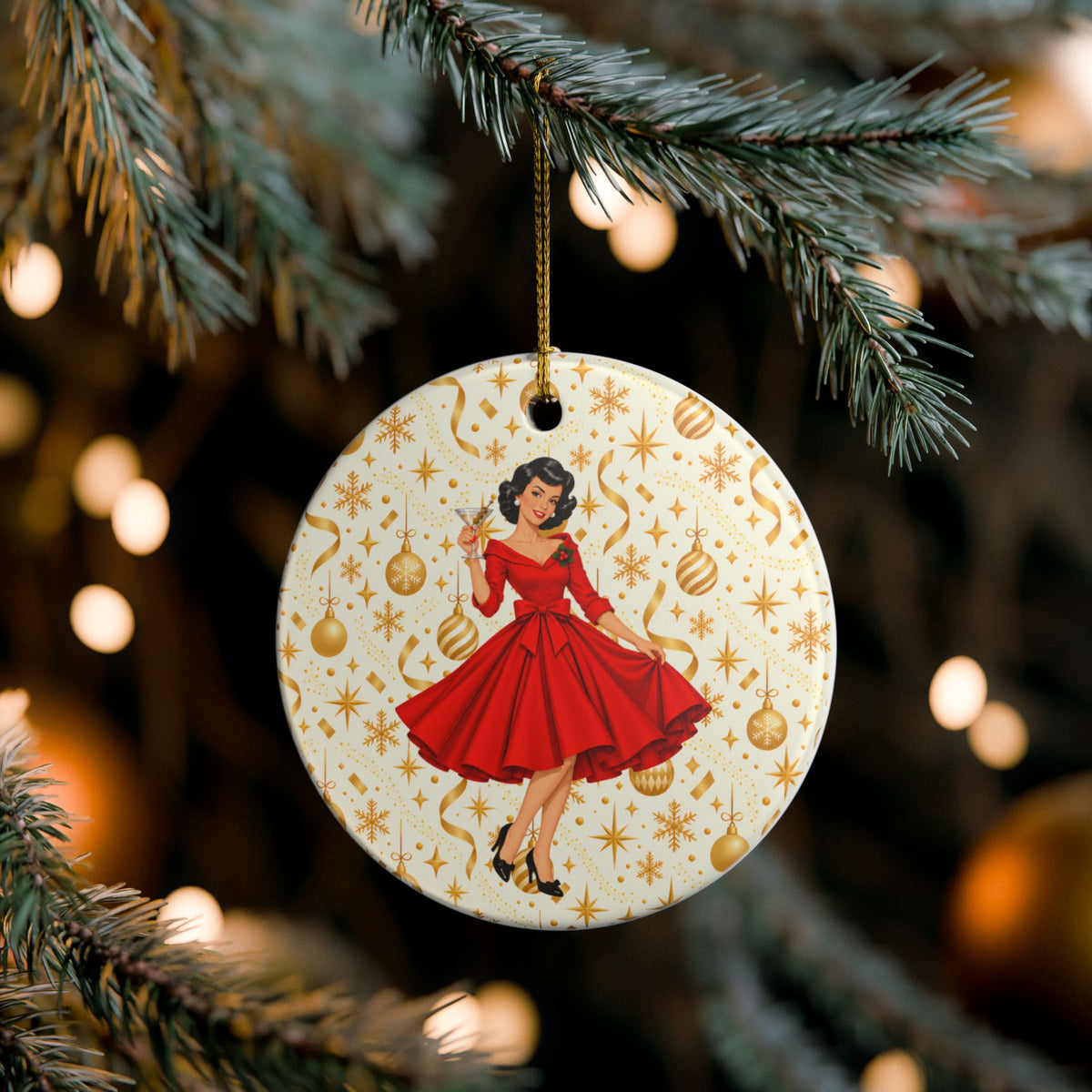 Mid Century Modern Christmas Martini Gal Ceramic Christmas Tree Ornament