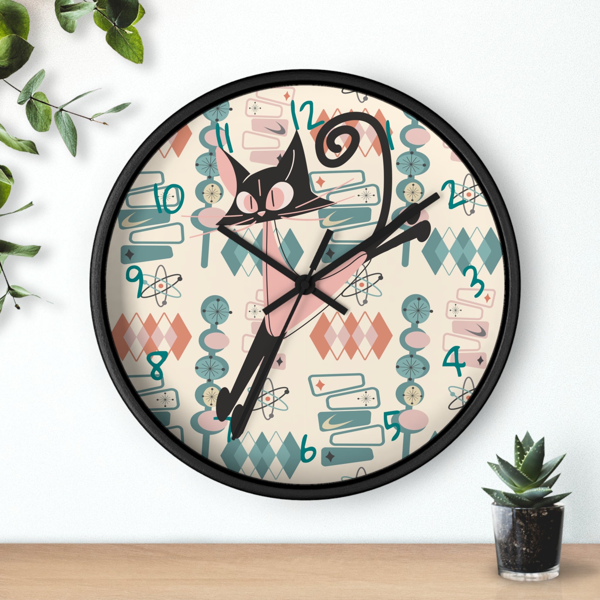Atomic Cat Wall Clock, Mid Century Modern Kitschy Kitchen, Bedroom Livingroom Clocks - Mid Century Modern Gal